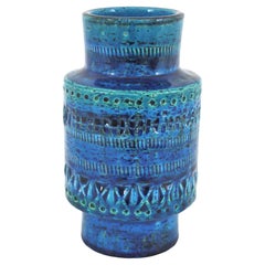Bitossi Aldo Londi Rimini Blue Ceramic Vase, Italy 1960