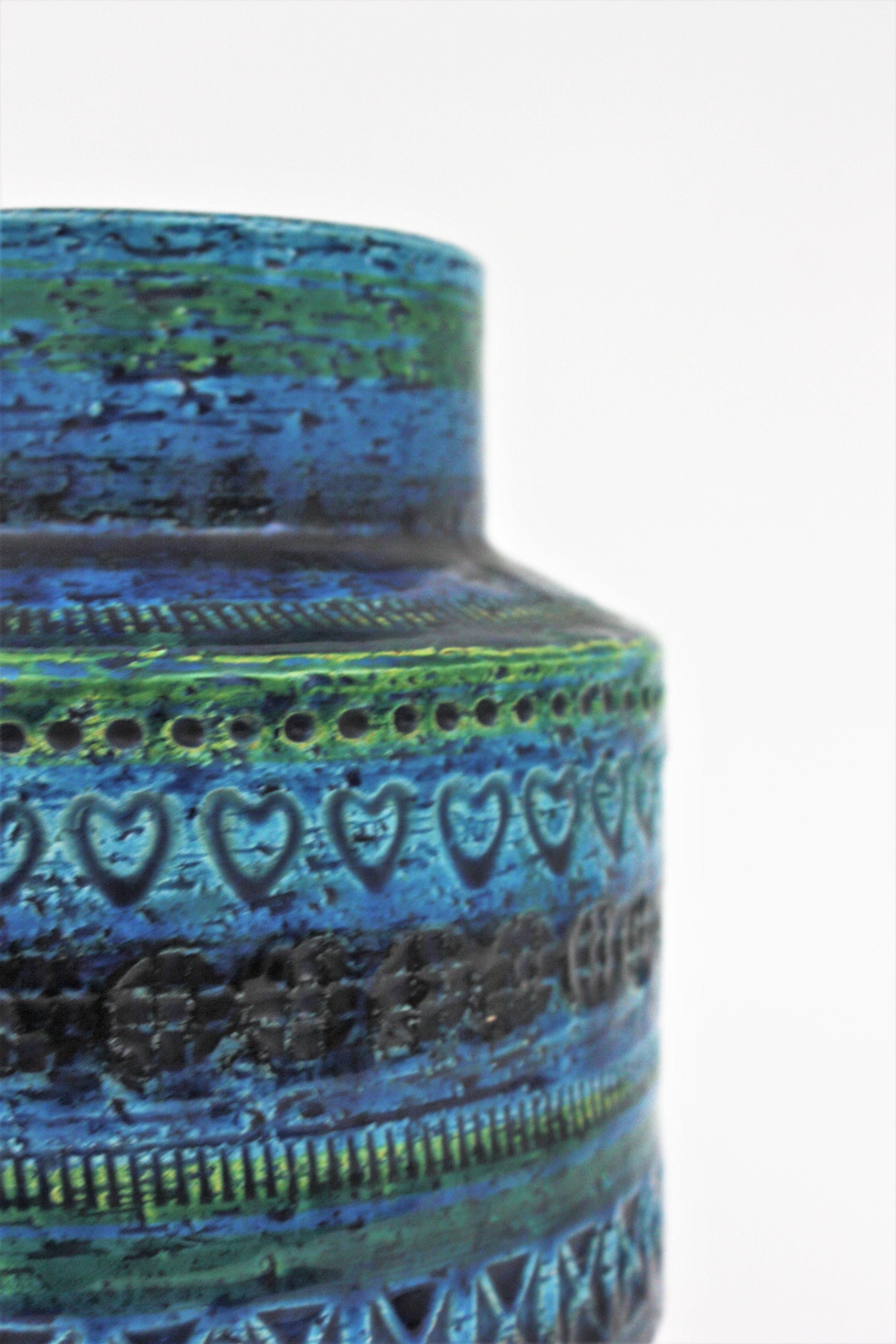 20th Century Bitossi Aldo Londi Rimini Blue Ceramic Vase on Sterling Silver Base, 1960s For Sale
