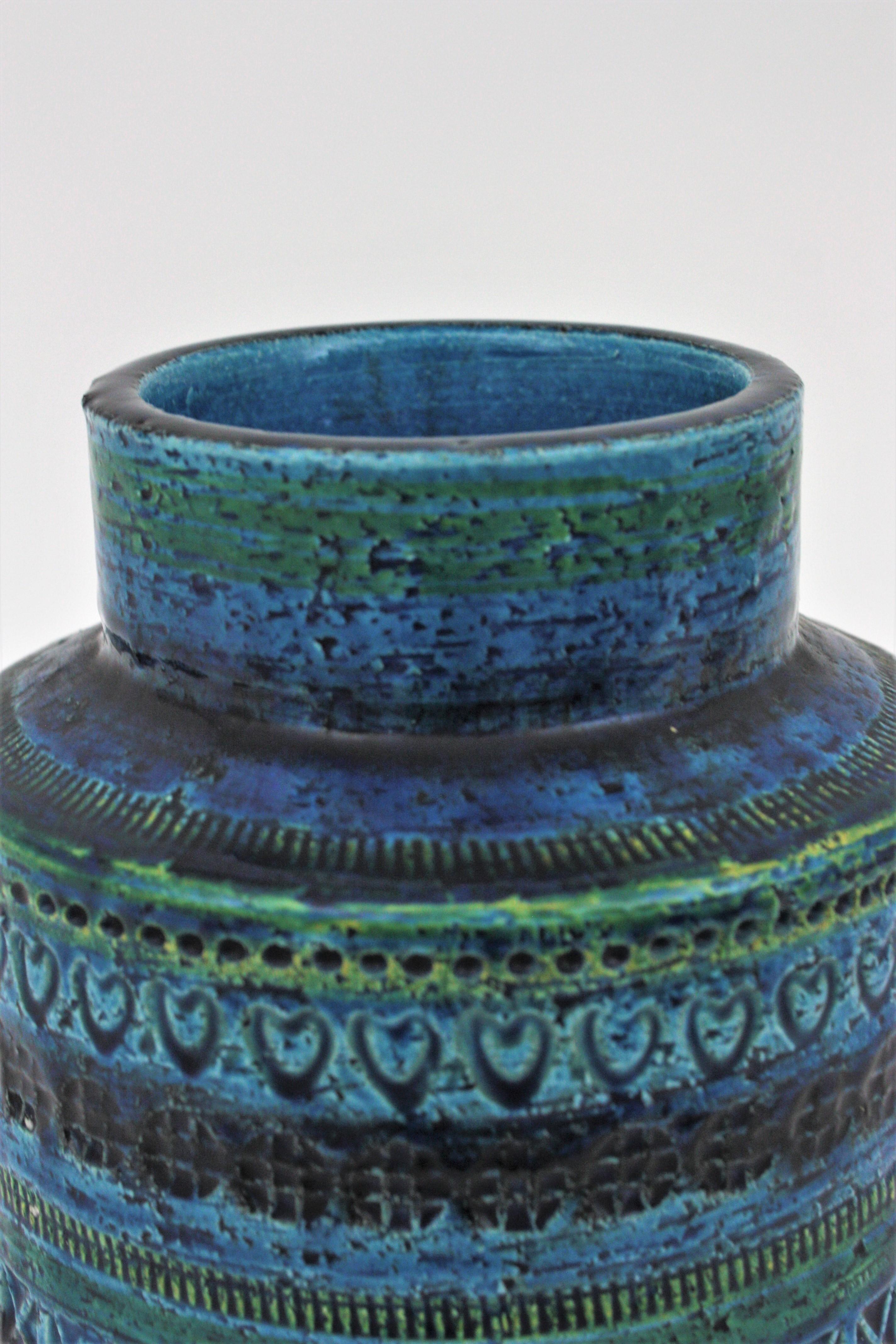 Vase en céramique bleue Rimini d'Aldo Londi sur base en argent sterling, années 1960 en vente 3