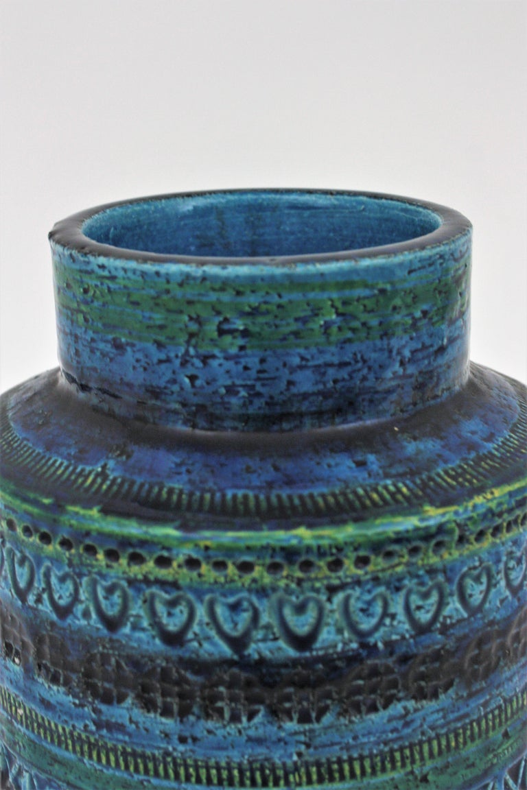 Bitossi Aldo Londi Rimini Blue Ceramic Vase on Sterling Silver Base, 1960s For Sale 4