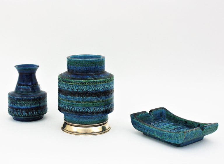 Bitossi Aldo Londi Rimini Blue Ceramic Vase on Sterling Silver Base, 1960s For Sale 5