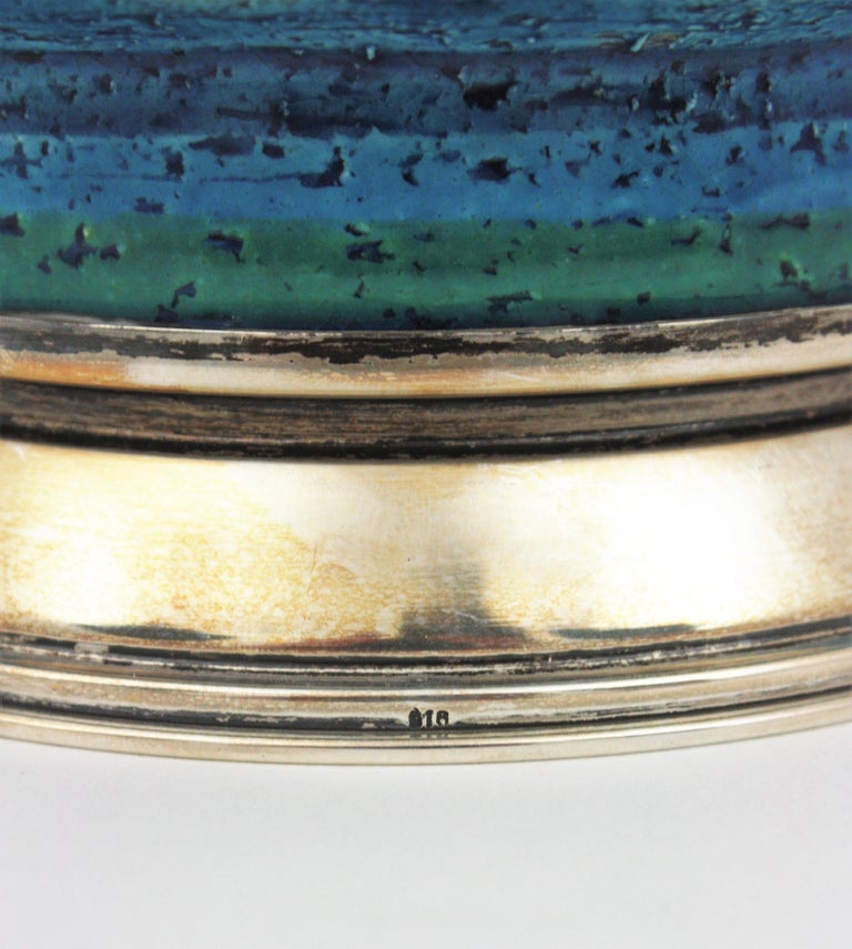 Bitossi Aldo Londi Rimini Blue Ceramic Vase on Sterling Silver Base, 1960s For Sale 6