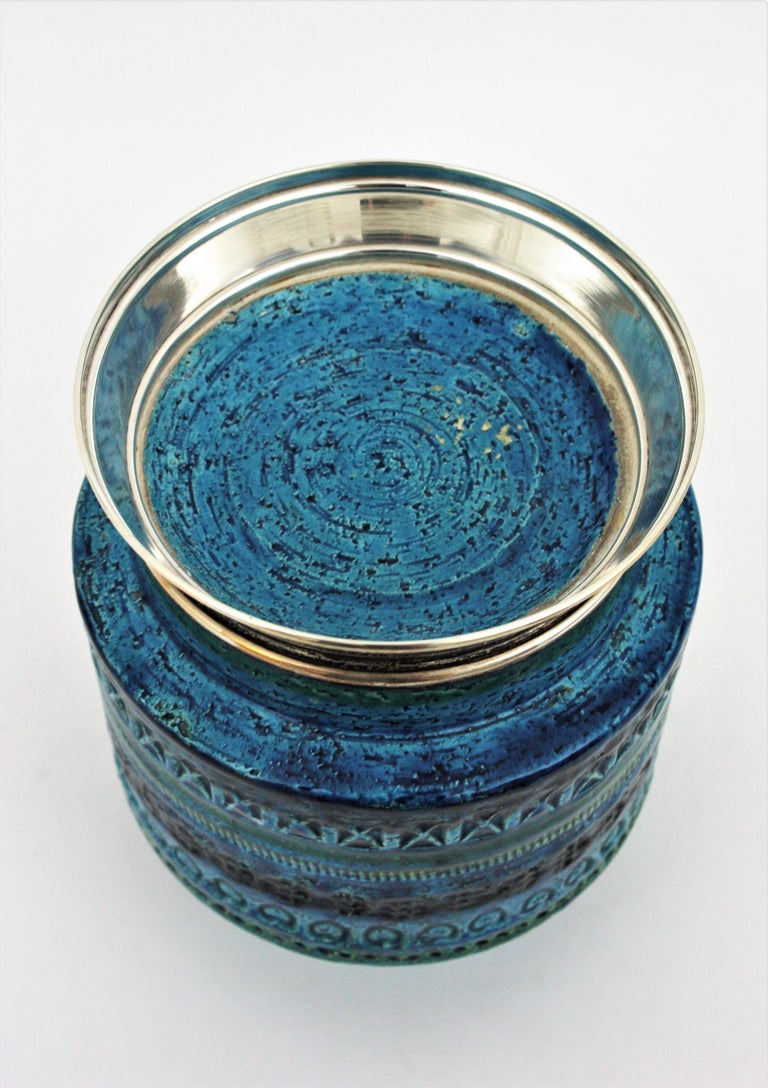 Bitossi Aldo Londi Rimini Blue Ceramic Vase on Sterling Silver Base, 1960s For Sale 7