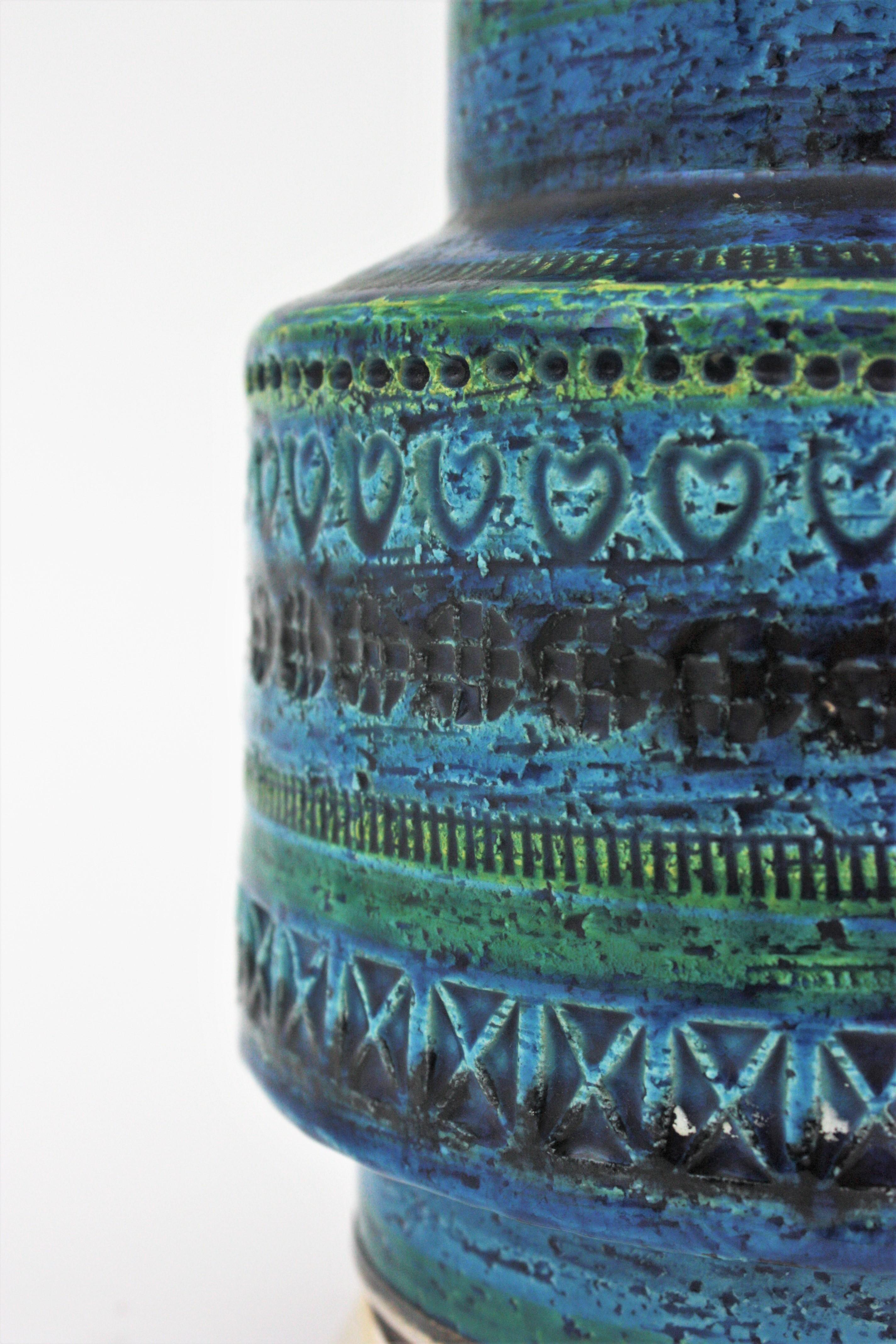 Bitossi Aldo Londi Rimini Blue Ceramic Vase on Sterling Silver Base, 1960s In Good Condition For Sale In Barcelona, ES