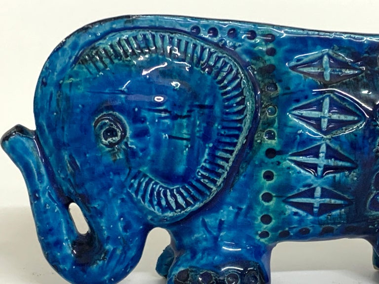 Mid-Century Modern Bitossi Aldo Londi Rimini Blue Elephant Italy C.1968 For Sale