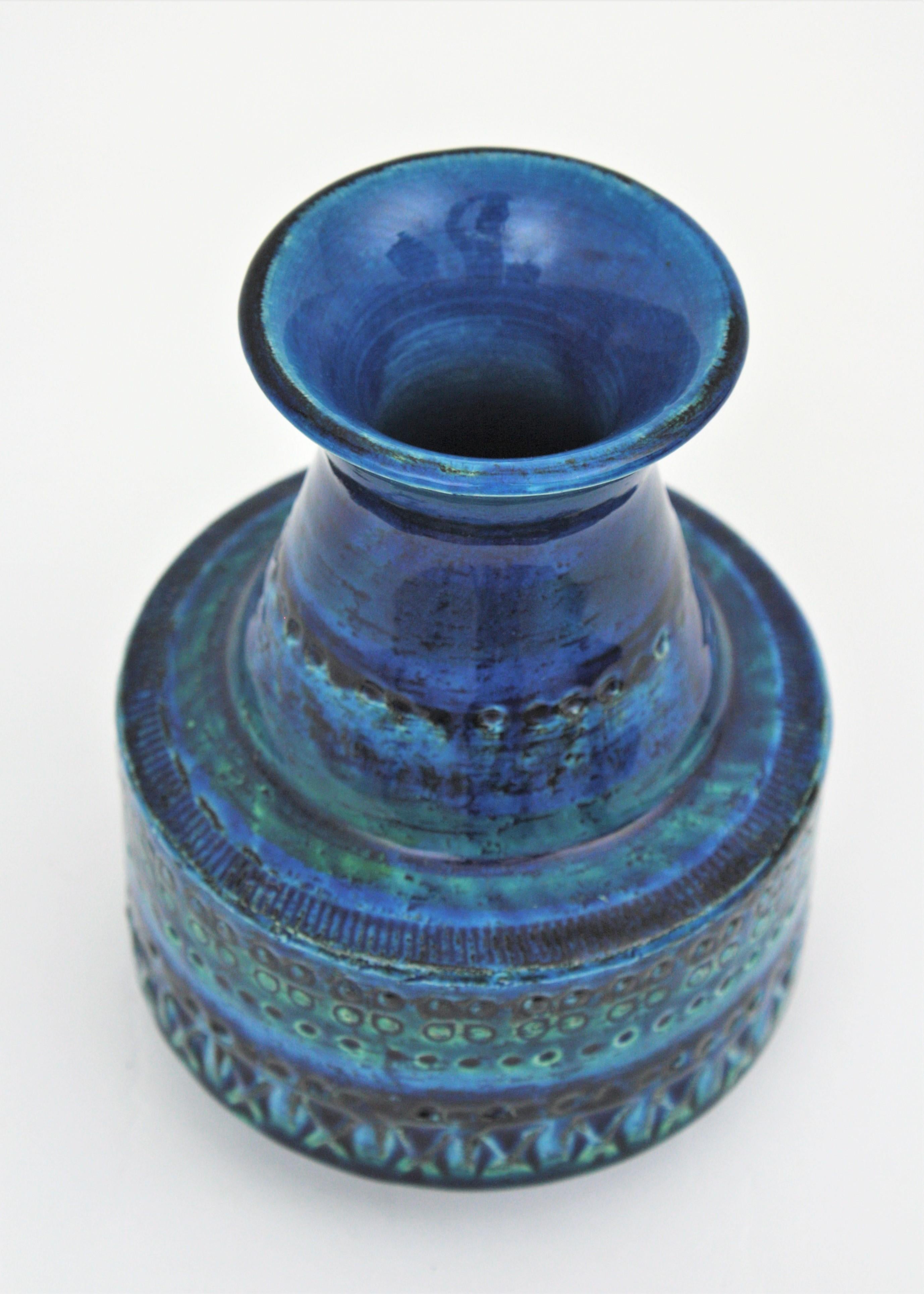 Bitossi Aldo Londi Rimini Blue Glazed Ceramic Conic Vase, 1960s 1