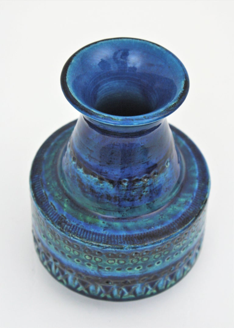 Bitossi Aldo Londi Rimini Blue Glazed Ceramic Conic Vase, 1960s For Sale 3
