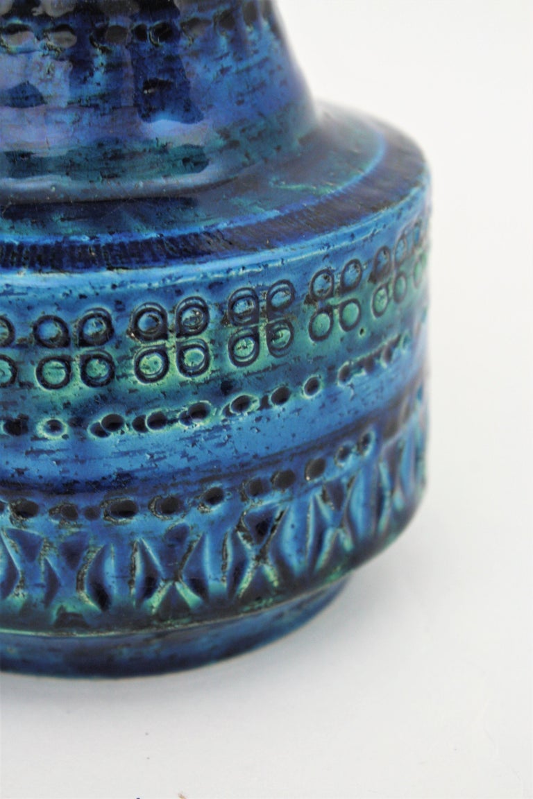 Bitossi Aldo Londi Rimini Blue Glazed Ceramic Conic Vase, 1960s In Excellent Condition For Sale In Barcelona, ES