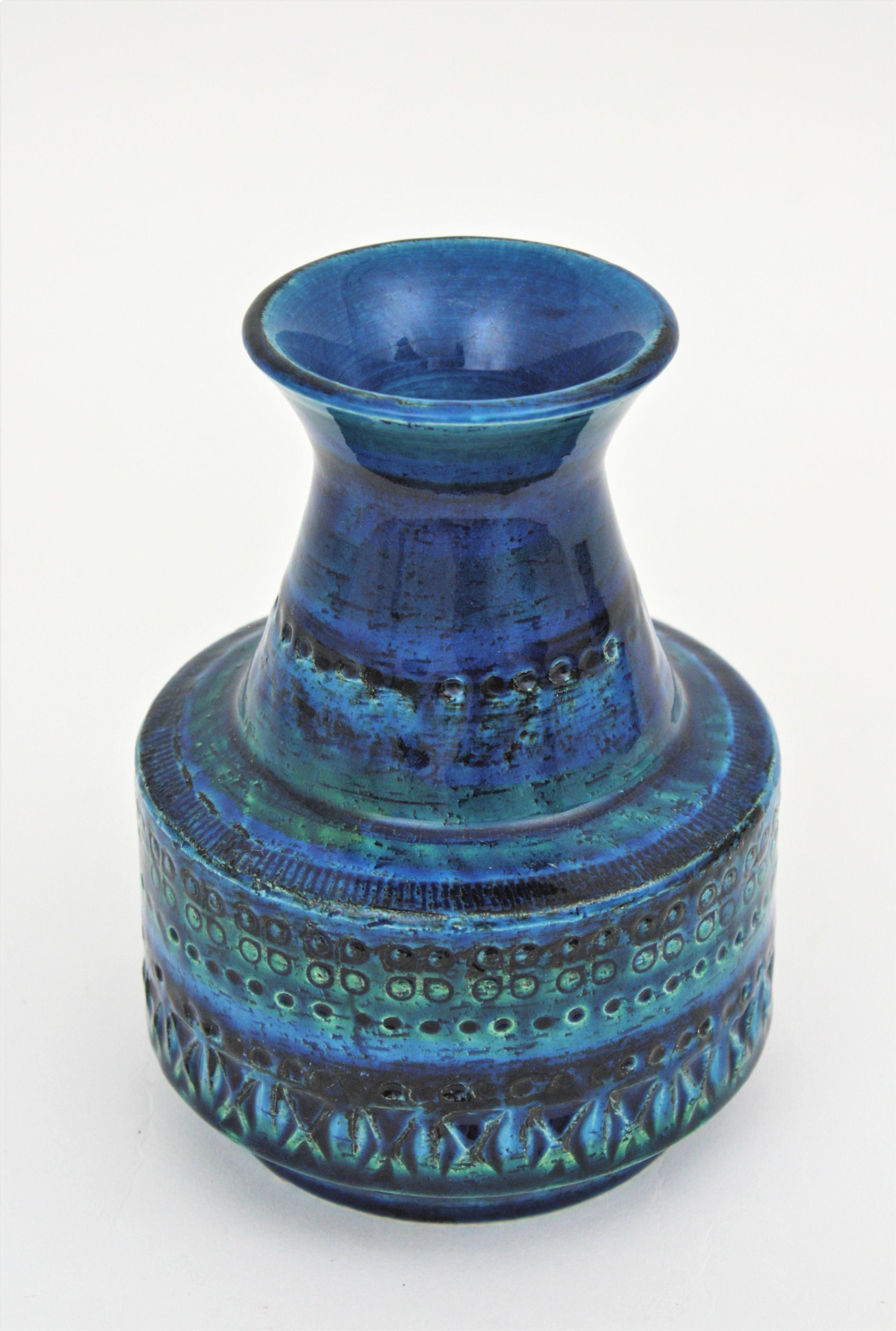 Bitossi Aldo Londi Rimini Blue Glazed Ceramic Conic Vase, 1960s In Excellent Condition In Barcelona, ES