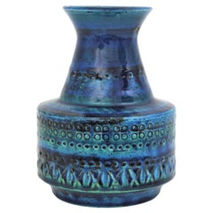 Retro Bitossi Aldo Londi Rimini Blue Glazed Ceramic Conic Vase, 1960s