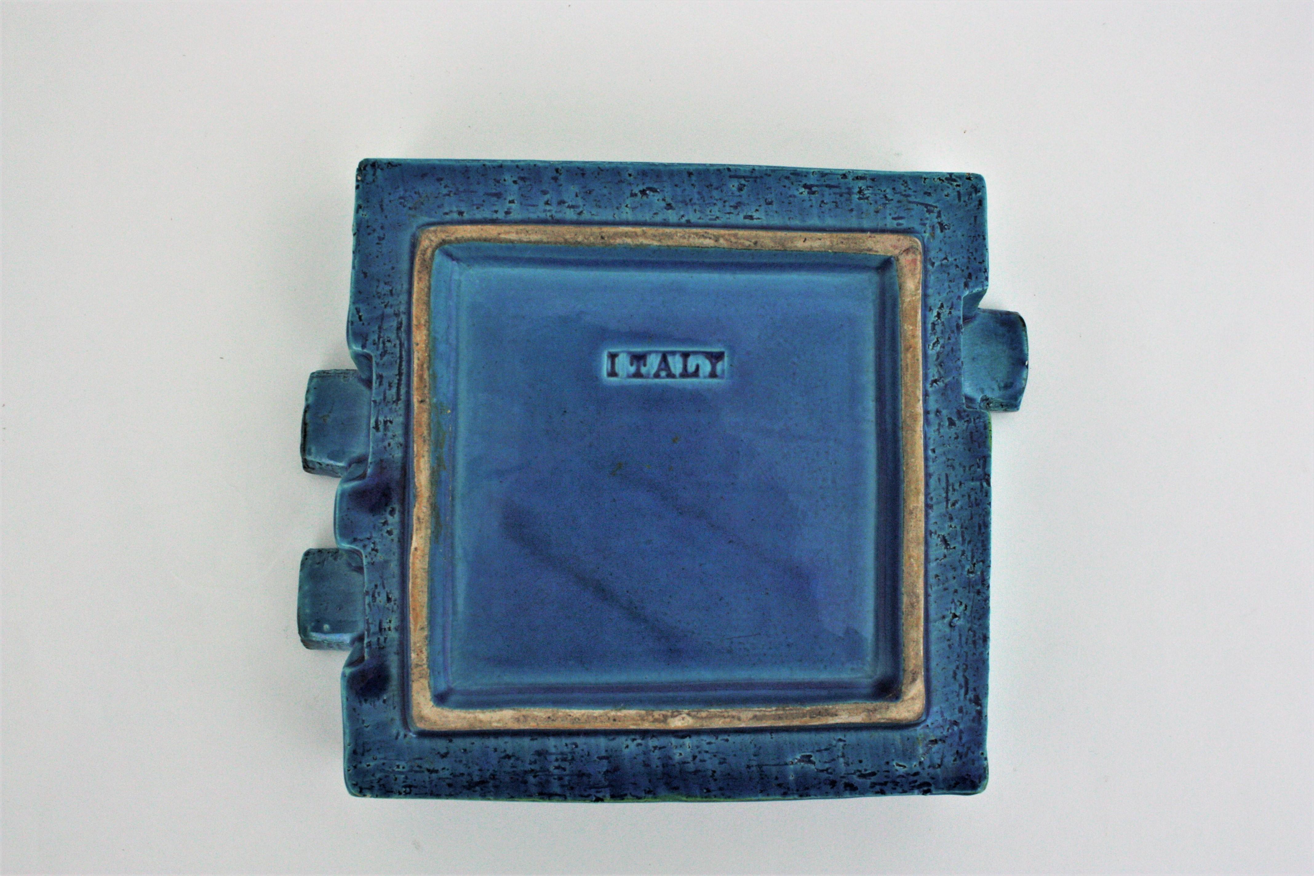 Bitossi Aldo Londi Rimini Blue Glazed Ceramic Large Square Ashtray For Sale 5