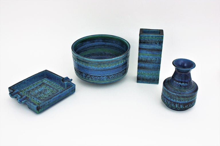 Bitossi Aldo Londi Rimini Blue Glazed Ceramic Large Square Ashtray For Sale 7