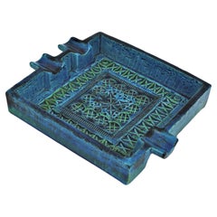 Bitossi Aldo Londi Rimini Blue Glazed Ceramic Large Square Ashtray