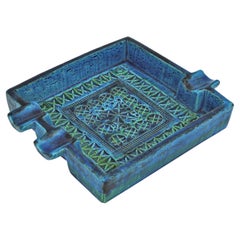 Bitossi Aldo Londi Rimini Blue Glazed Ceramic Large Square Ashtray