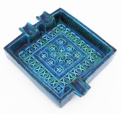 Bitossi Aldo Londi Rimini Blue Glazed Ceramic Square Ashtray, Italy, 1960s