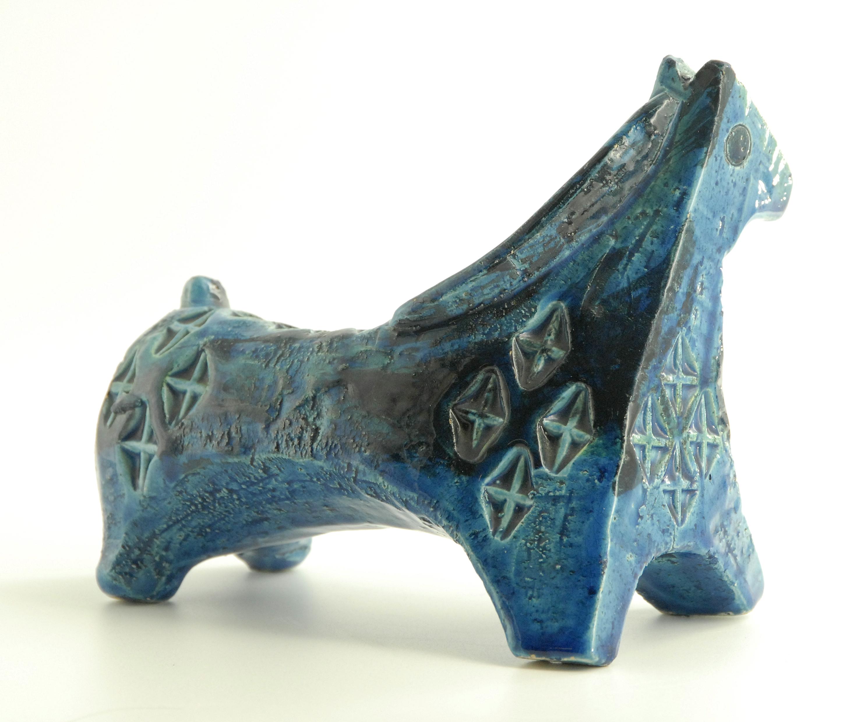 Mid-Century Modern Bitossi Aldo Londi Rimini Blue Horse, Italy, circa 1968