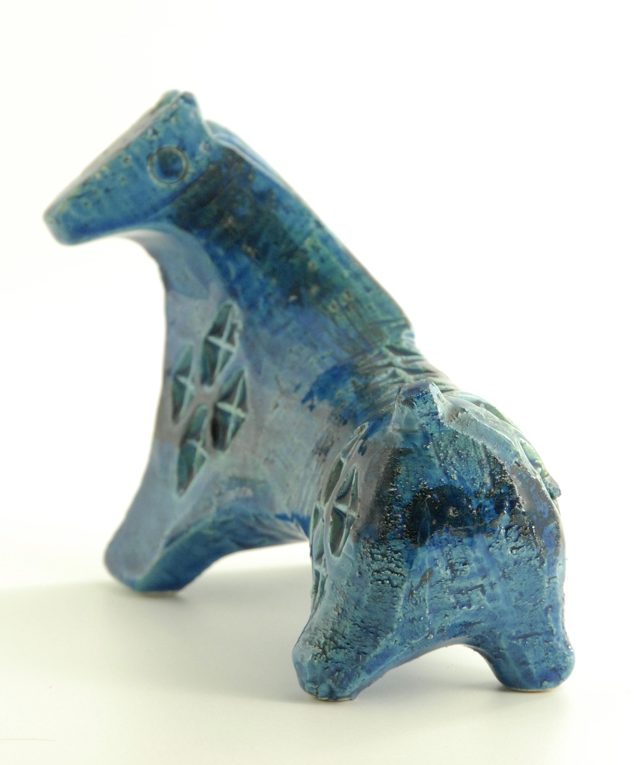 Italian Bitossi Aldo Londi Rimini Blue Horse, Italy, circa 1968