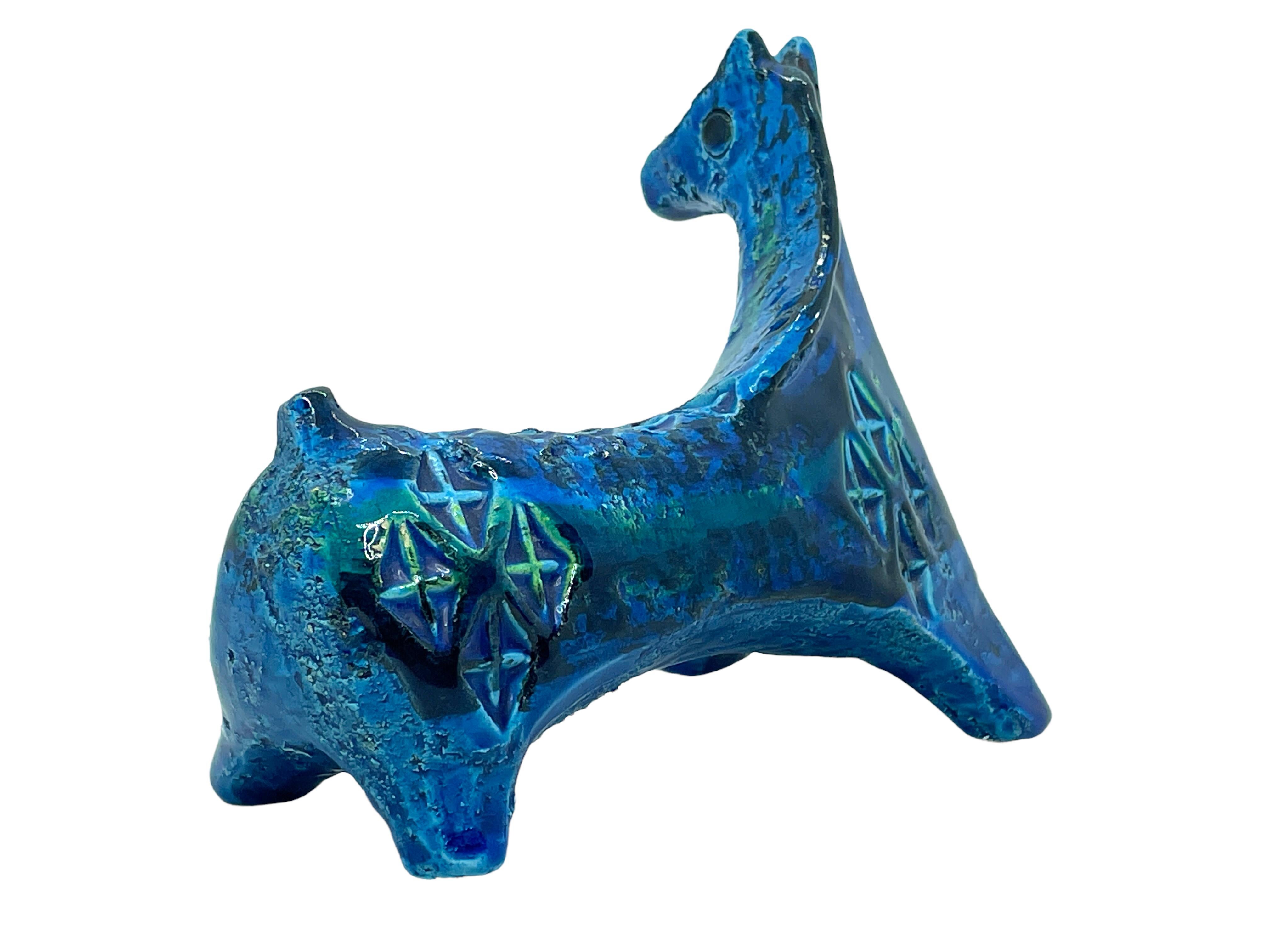 Bitossi Aldo Londi Rimini Blue Horse, Italy, circa 1960s (Moderne der Mitte des Jahrhunderts) im Angebot