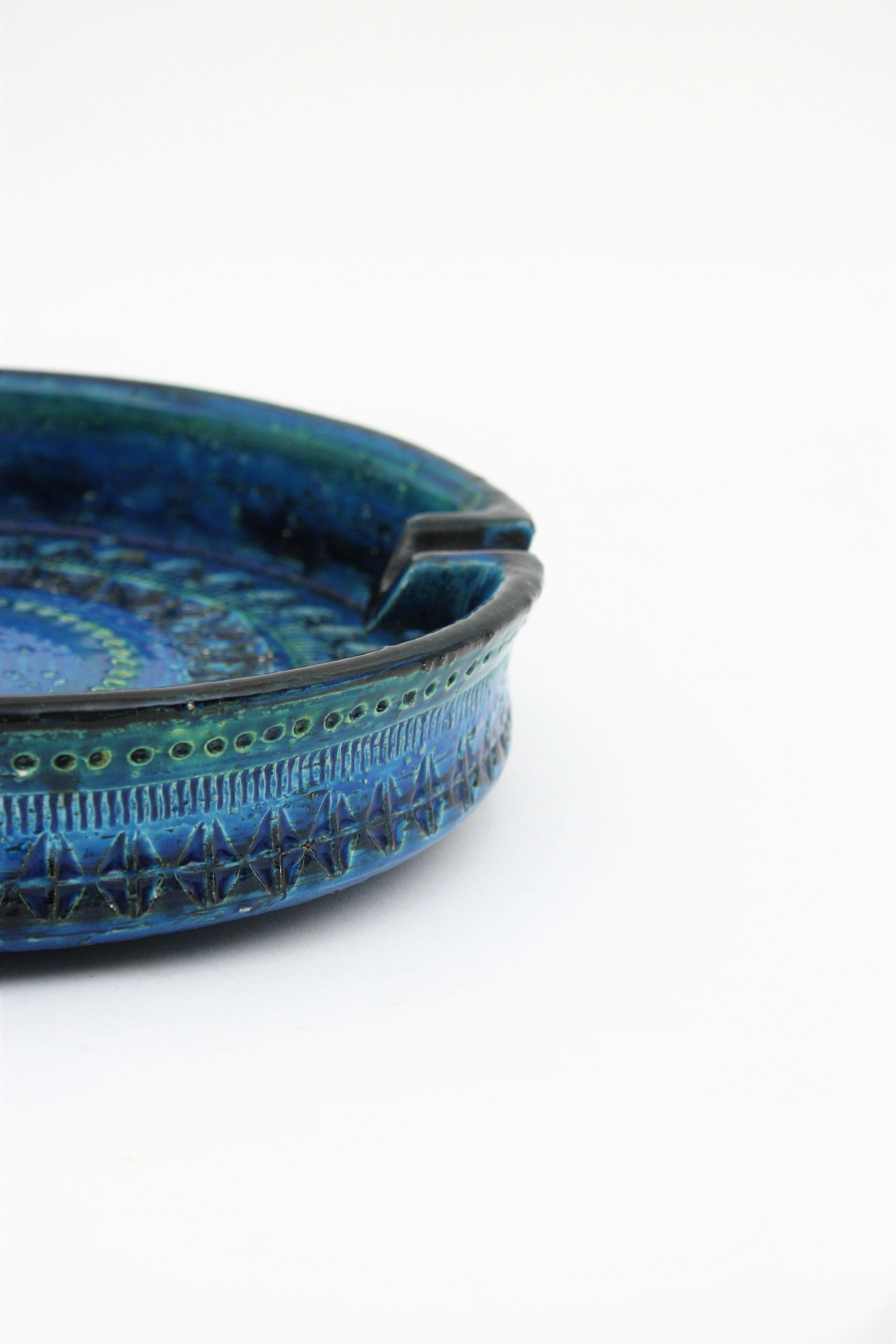 Bitossi Aldo Londi Rimini Blue Ceramic XL Round Centerpiece Bowl Ashtray For Sale 1