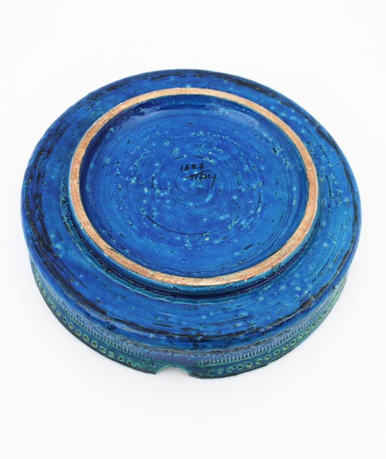 Bitossi Aldo Londi Very Large Ceramic Round Ashtray, Rimini Blu For Sale 5