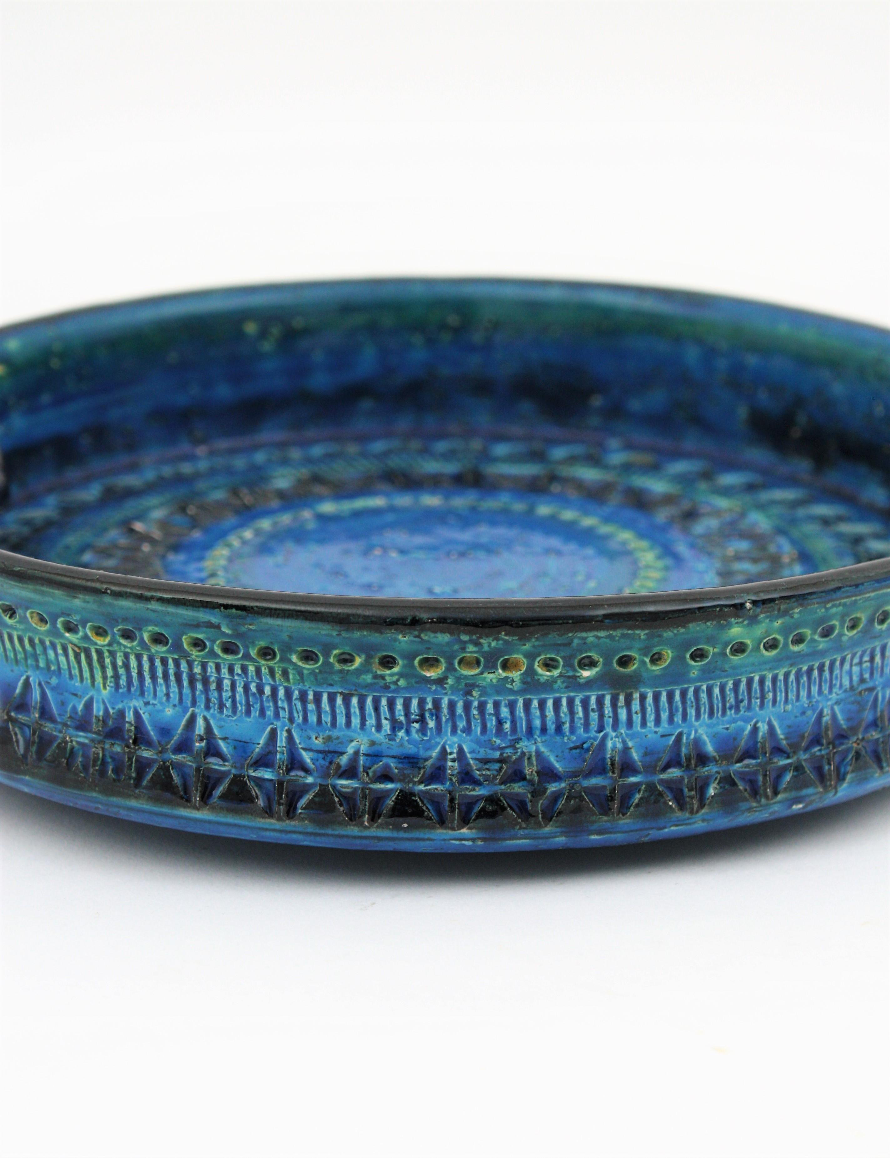 Bitossi Aldo Londi Rimini Blue Ceramic XL Round Centerpiece Bowl Ashtray In Excellent Condition For Sale In Barcelona, ES