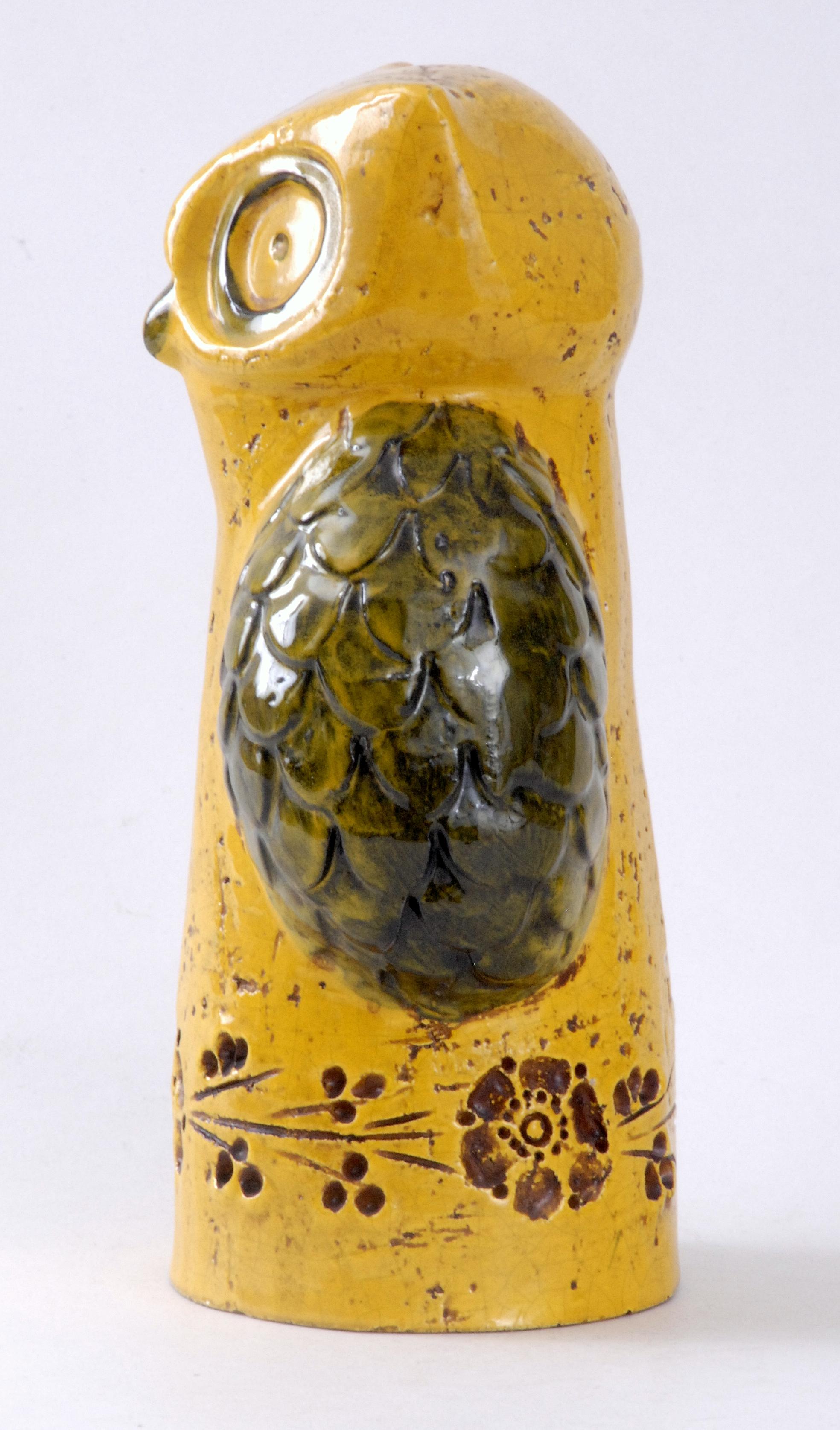 Mid-Century Modern Bitossi Aldo Londi Yellow Owl Italy, circa 1968