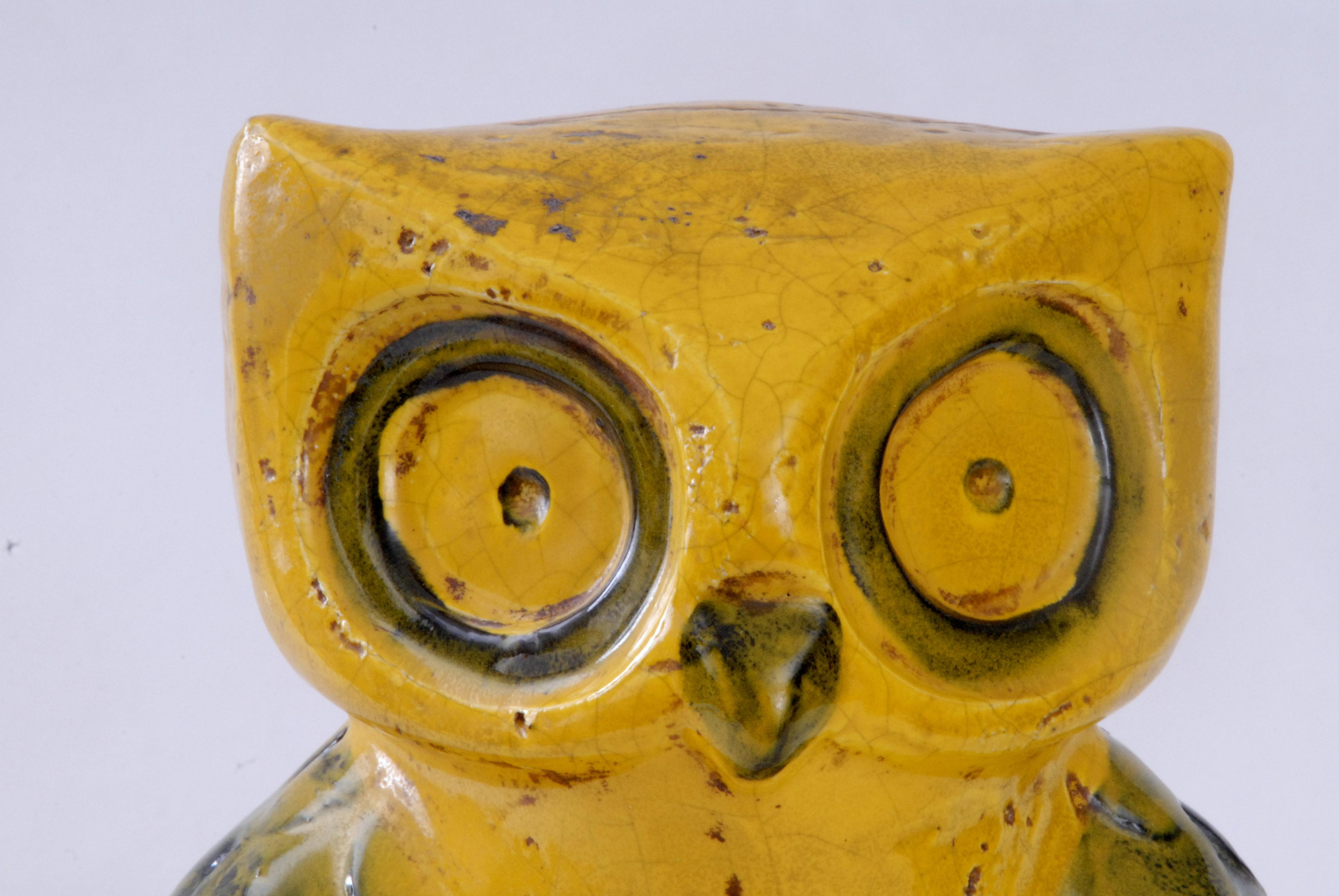 Italian Bitossi Aldo Londi Yellow Owl Italy, circa 1968