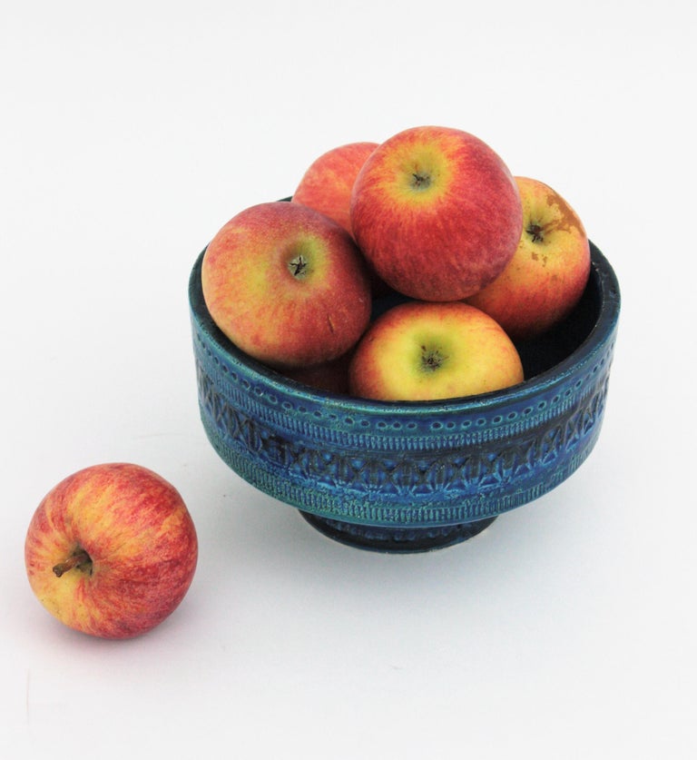 Bitossi Ando Londi Rimini Blue Glazed Ceramic Centerpiece or Fruit Bowl For Sale 3