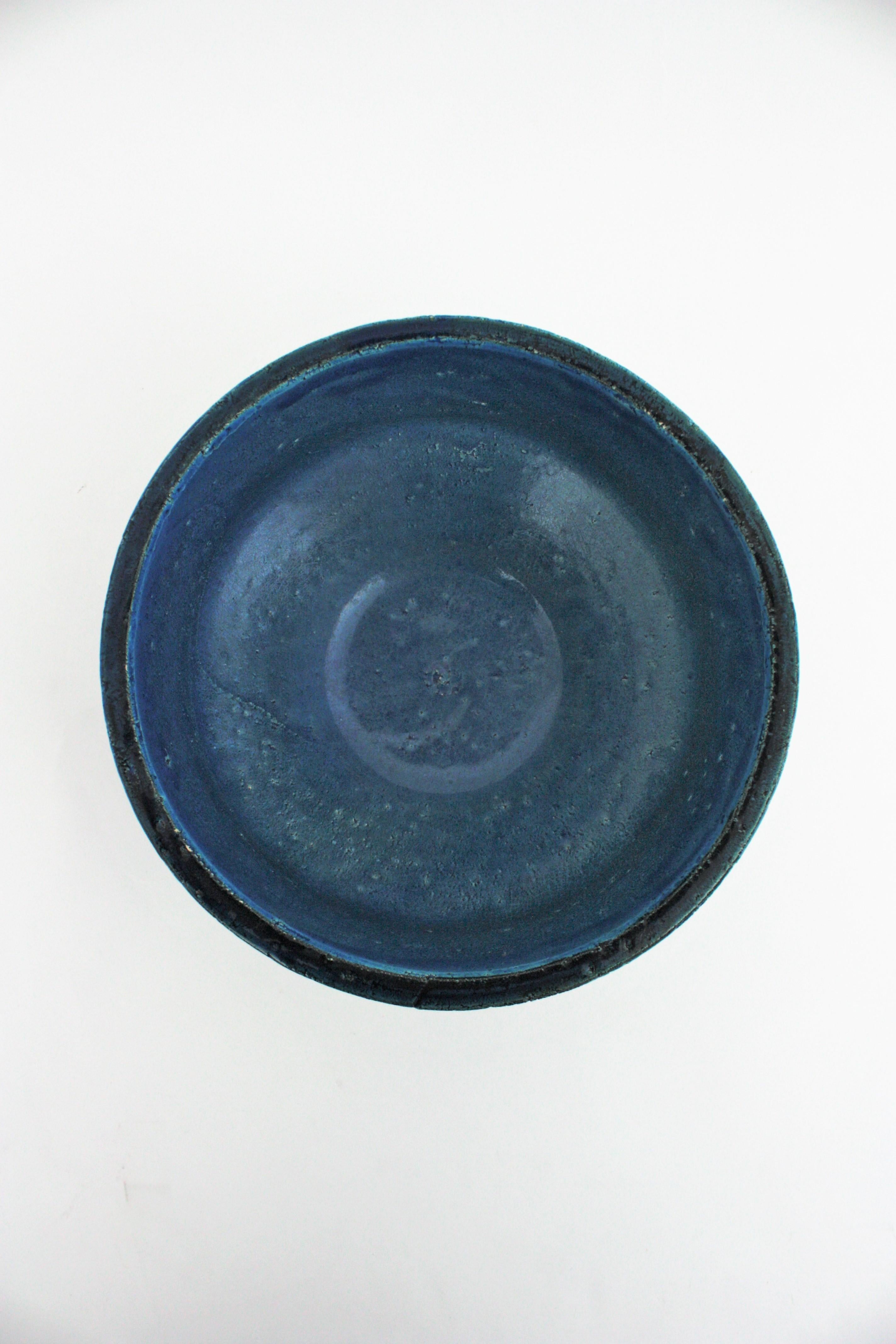 Schale aus glasierter Keramik von Aldo Londi Bitossi Rimini in Blau, 1950er Jahre im Angebot 4