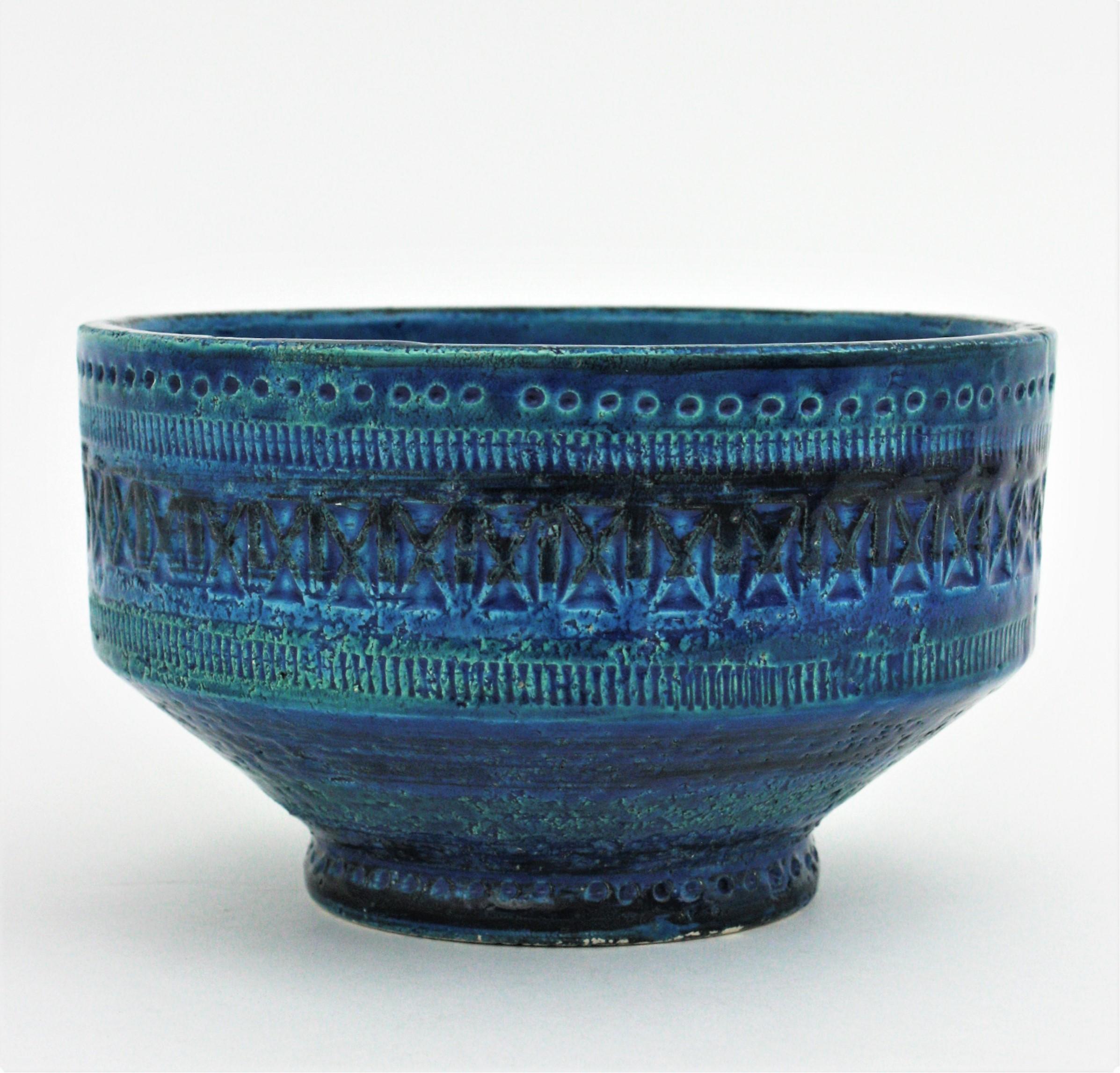 Italian Aldo Londi Bitossi Rimini Blu Glazed Ceramic Centerpiece Bowl, 1950s For Sale