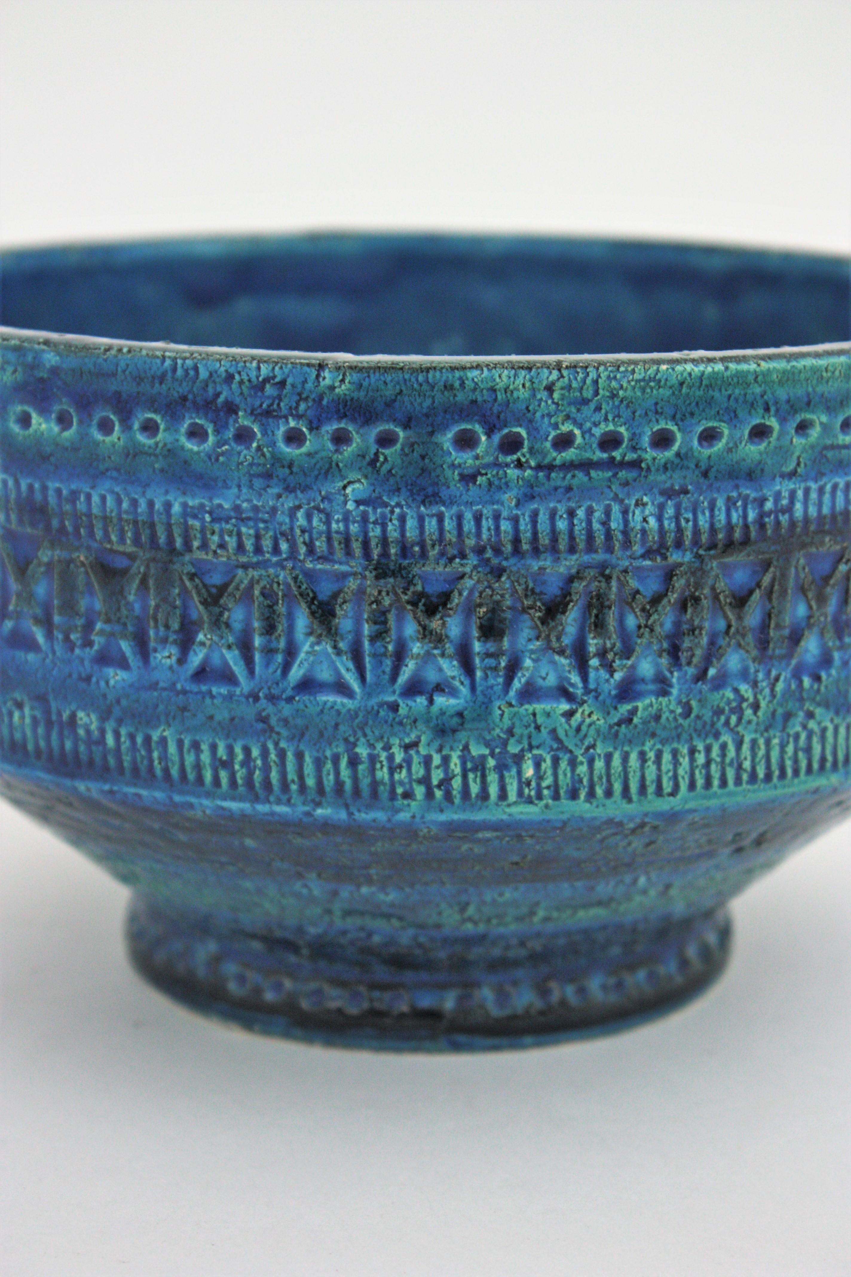 Aldo Londi Bitossi Rimini Blu Glazed Ceramic Centerpiece Bowl, 1950s In Good Condition For Sale In Barcelona, ES