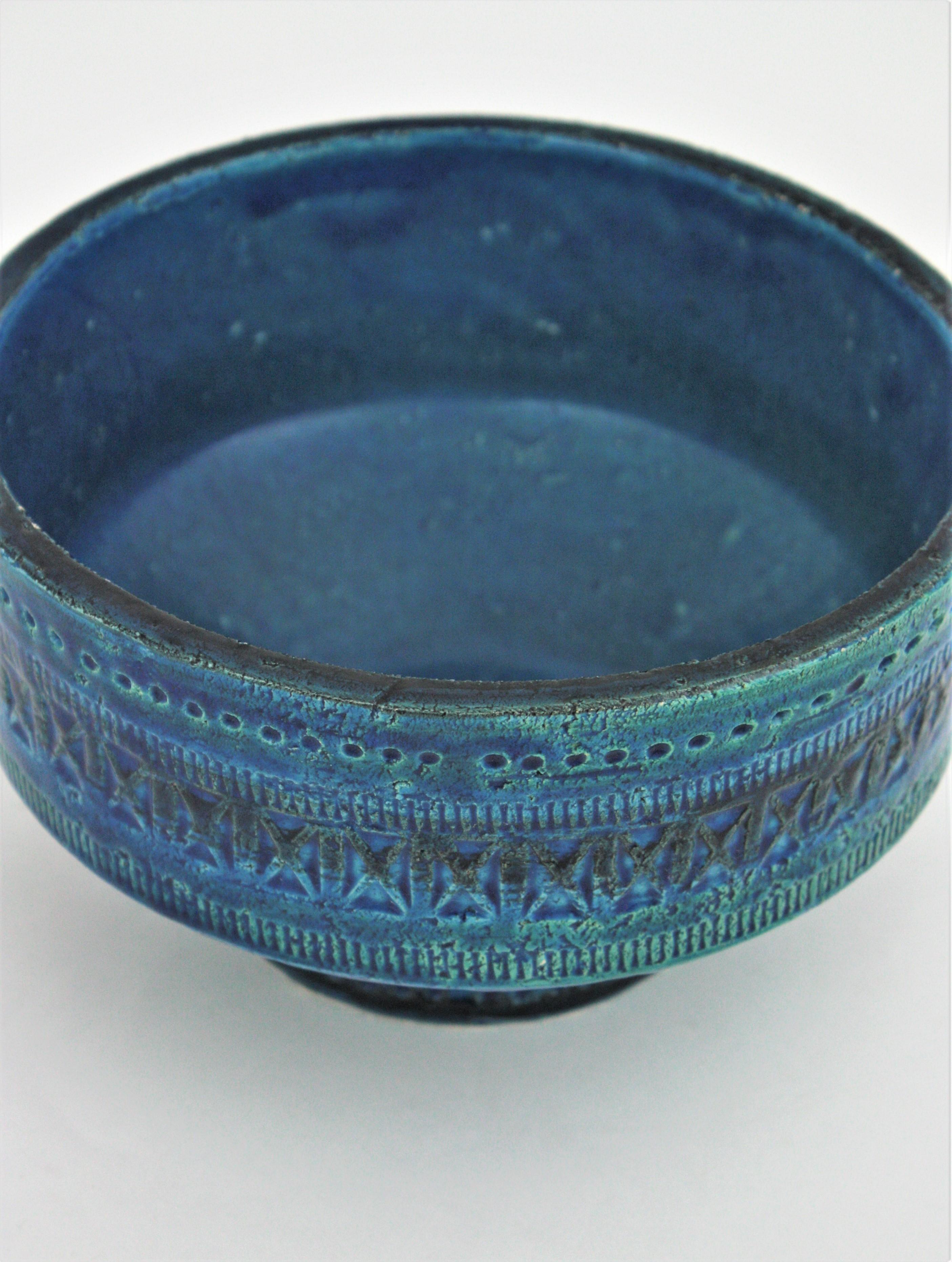 20th Century Aldo Londi Bitossi Rimini Blu Glazed Ceramic Centerpiece Bowl, 1950s For Sale