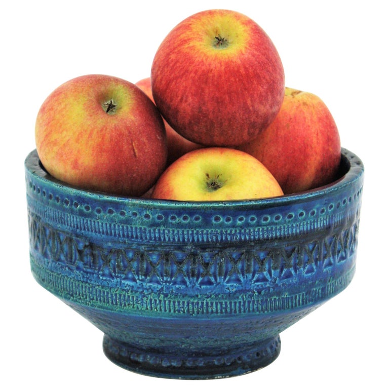 Bitossi Ando Londi Rimini Blue Glazed Ceramic Centerpiece or Fruit Bowl For Sale