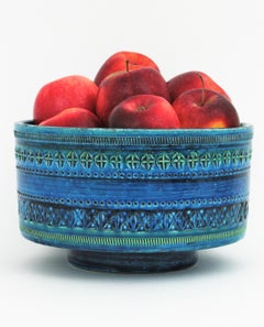 Bitossi Ando Londi Rimini Blue Glazed Ceramic Large Centerpiece or Fruit Bowl