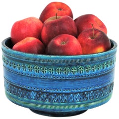 Bitossi Ando Londi Rimini Blue Glazed Ceramic Large Centerpiece or Fruit Bowl