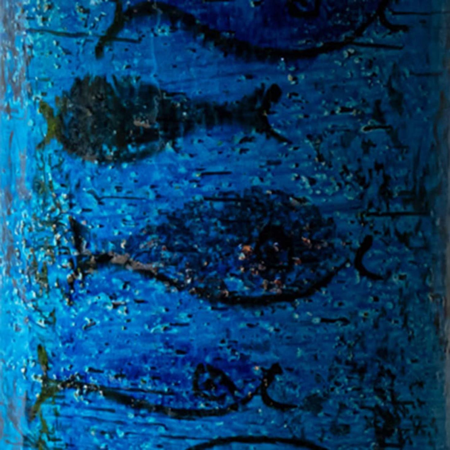 Mid-Century moderno Lampada da tavolo Bitossi Aqua Ceramic, paralume in seta blu di R. Houben in vendita