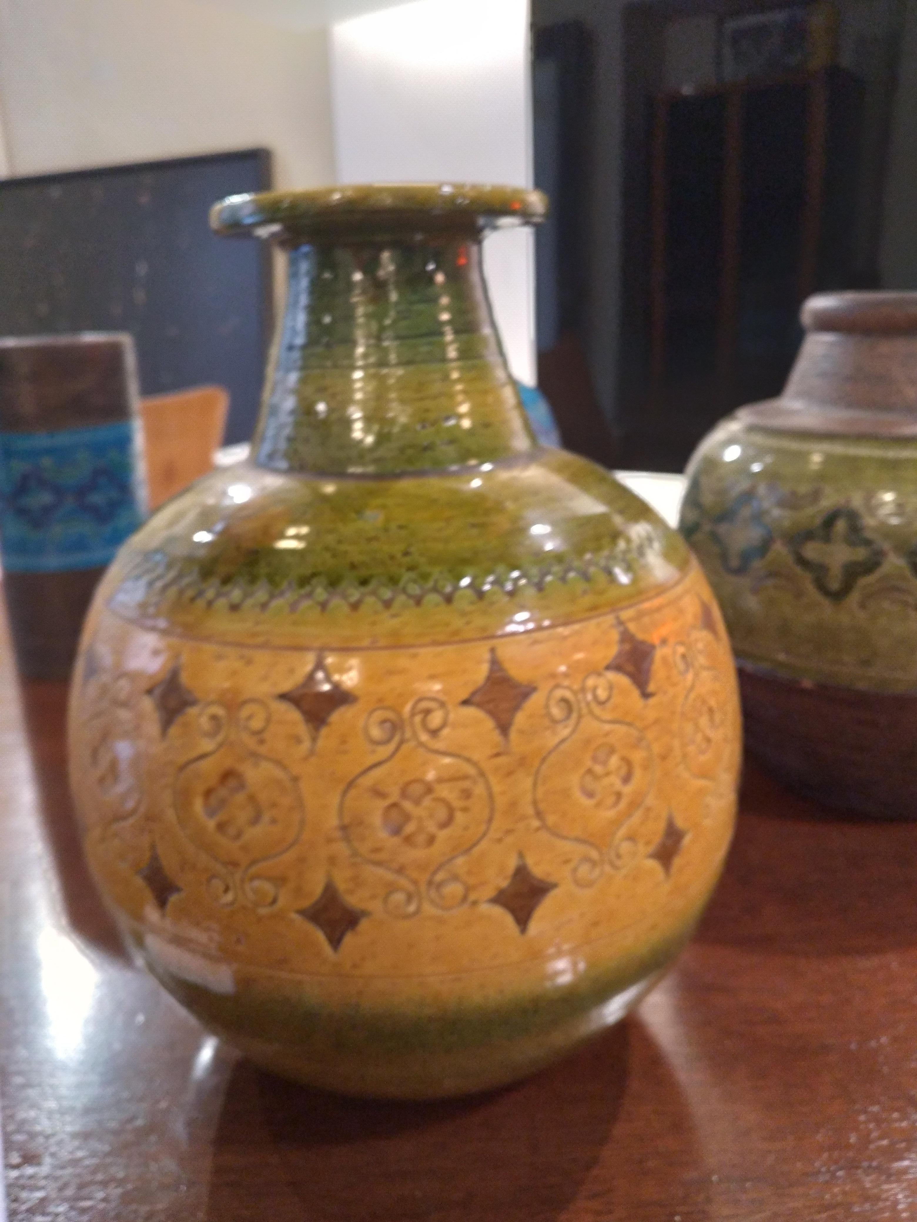 Glazed Bitossi Arabesque Ceramic Vase Italy 1960s by Aldo Londi
