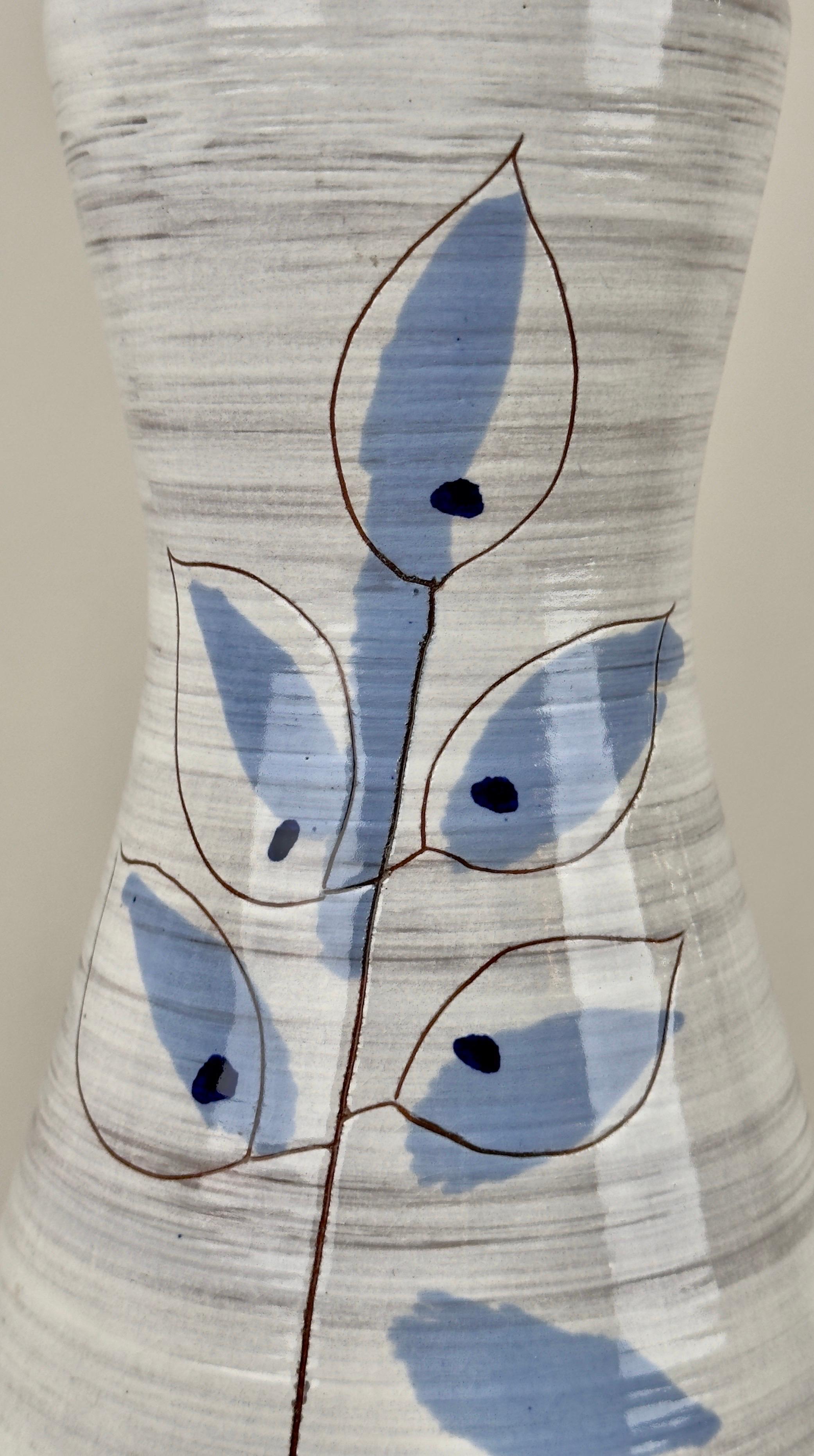 Bitossi Artsianische Keramik-Tischlampe mit blauem Blättern-Design  im Angebot 1