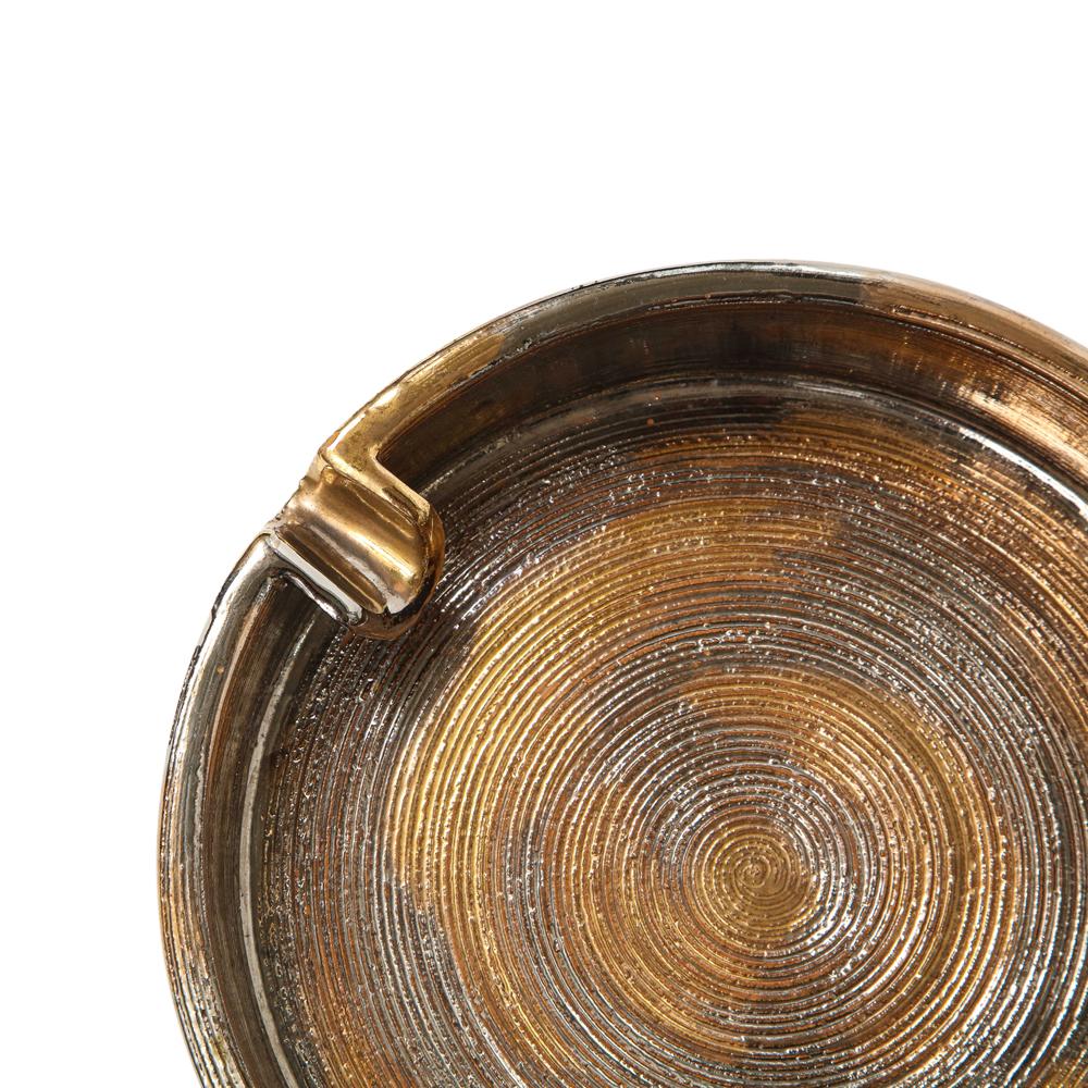 Ceramic Bitossi Ashtray, Brushed Metallic Gold, Chrome Silver, Signed