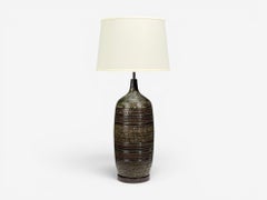 Bitossi attr., Monumental Table Lamp, Green Glazed Ceramic, Italy, 1960s