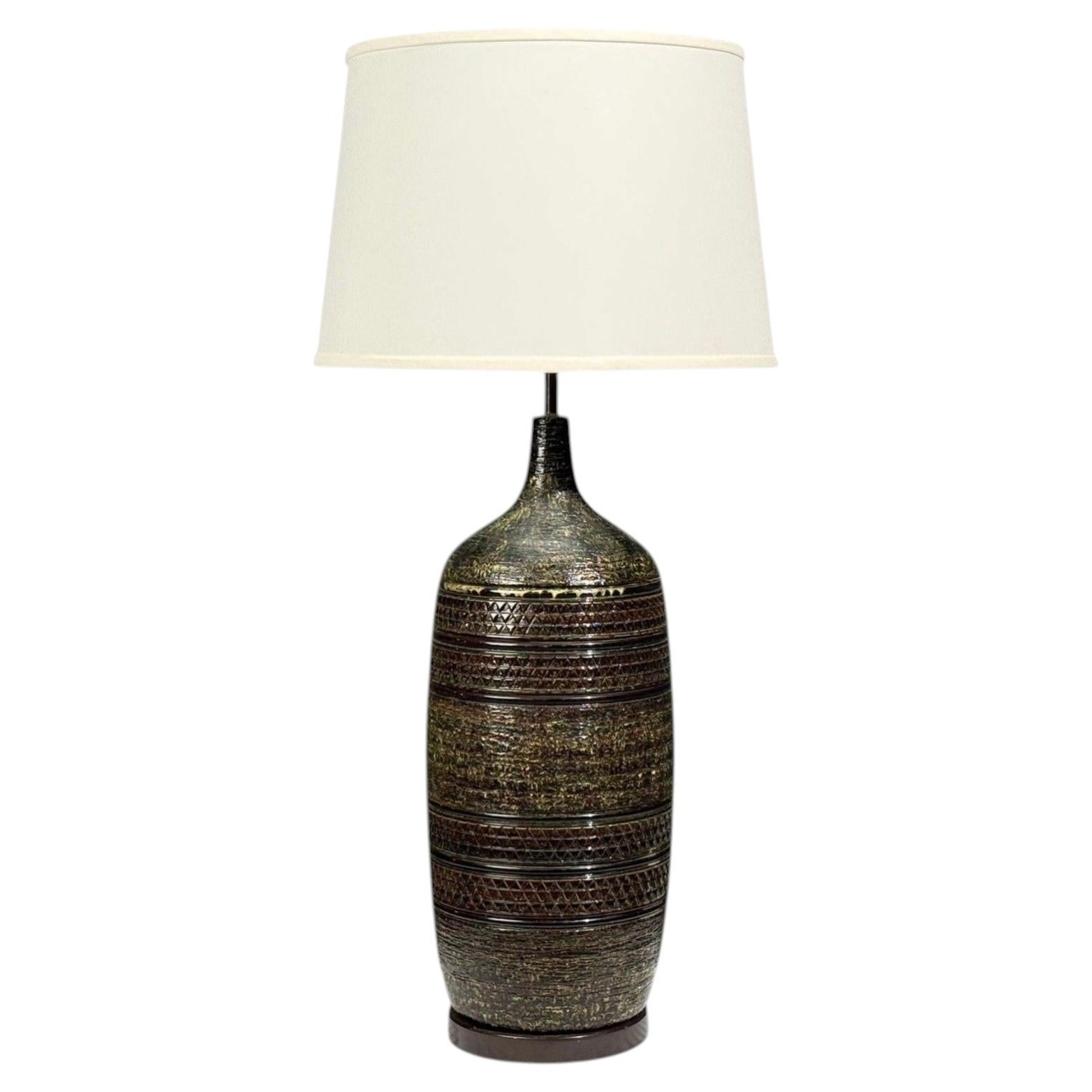Bitossi attr., Monumental Table Lamp, Green Glazed Ceramic, Italy, 1960s