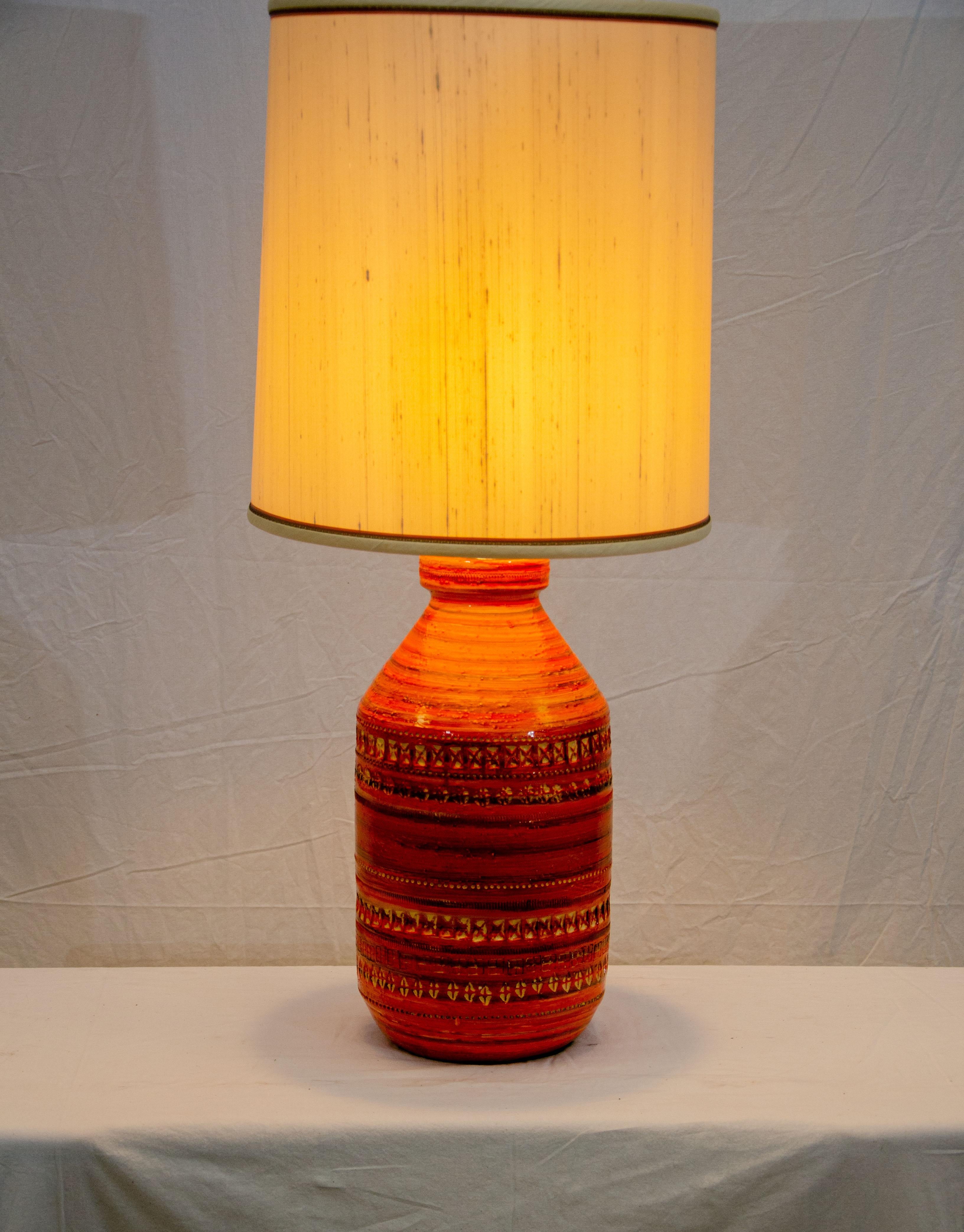 Brass Bitossi 'Attributed' Orange Table Lamp, Original Lampshade For Sale