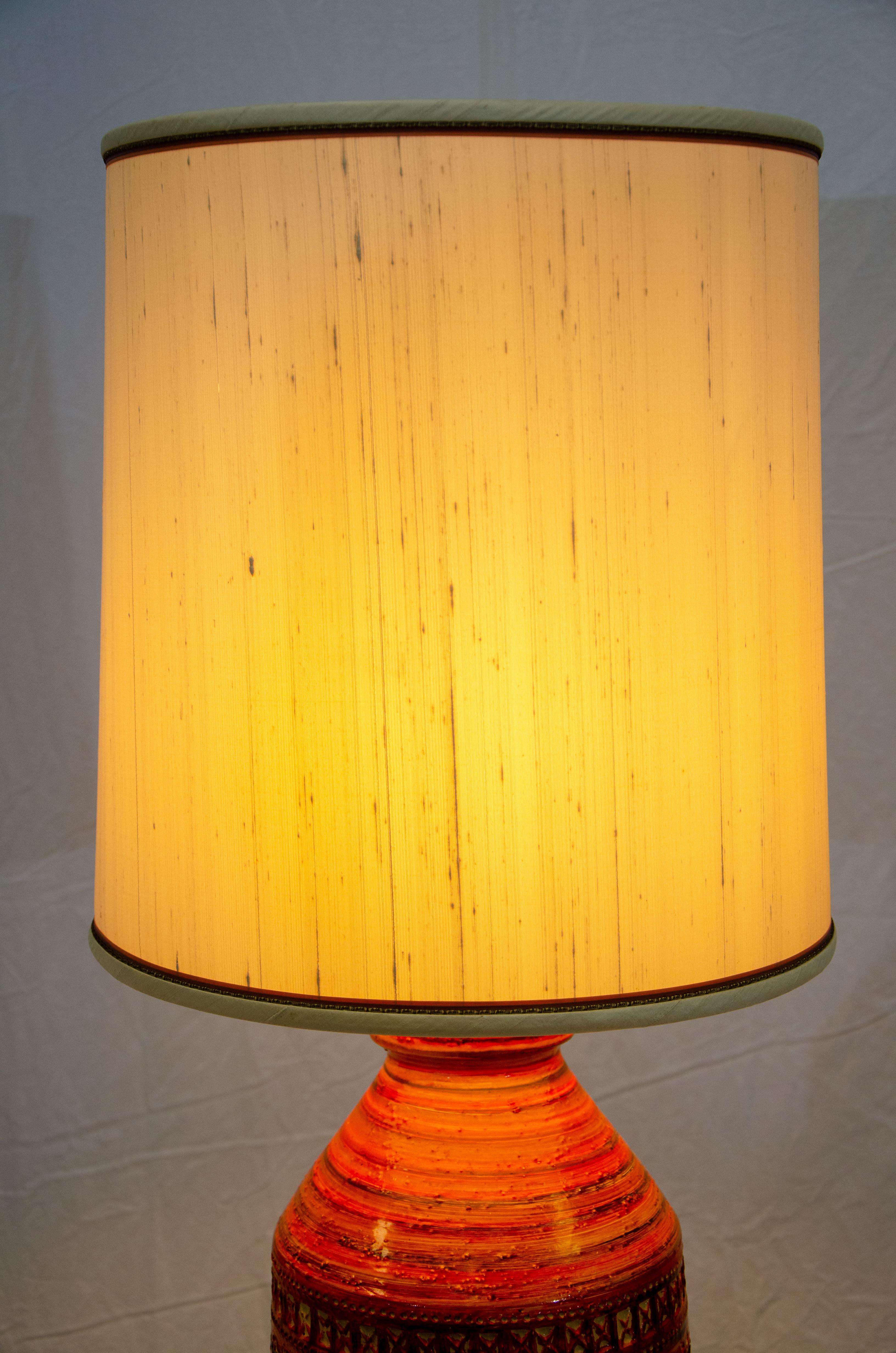 Bitossi 'Attributed' Orange Table Lamp, Original Lampshade For Sale 1