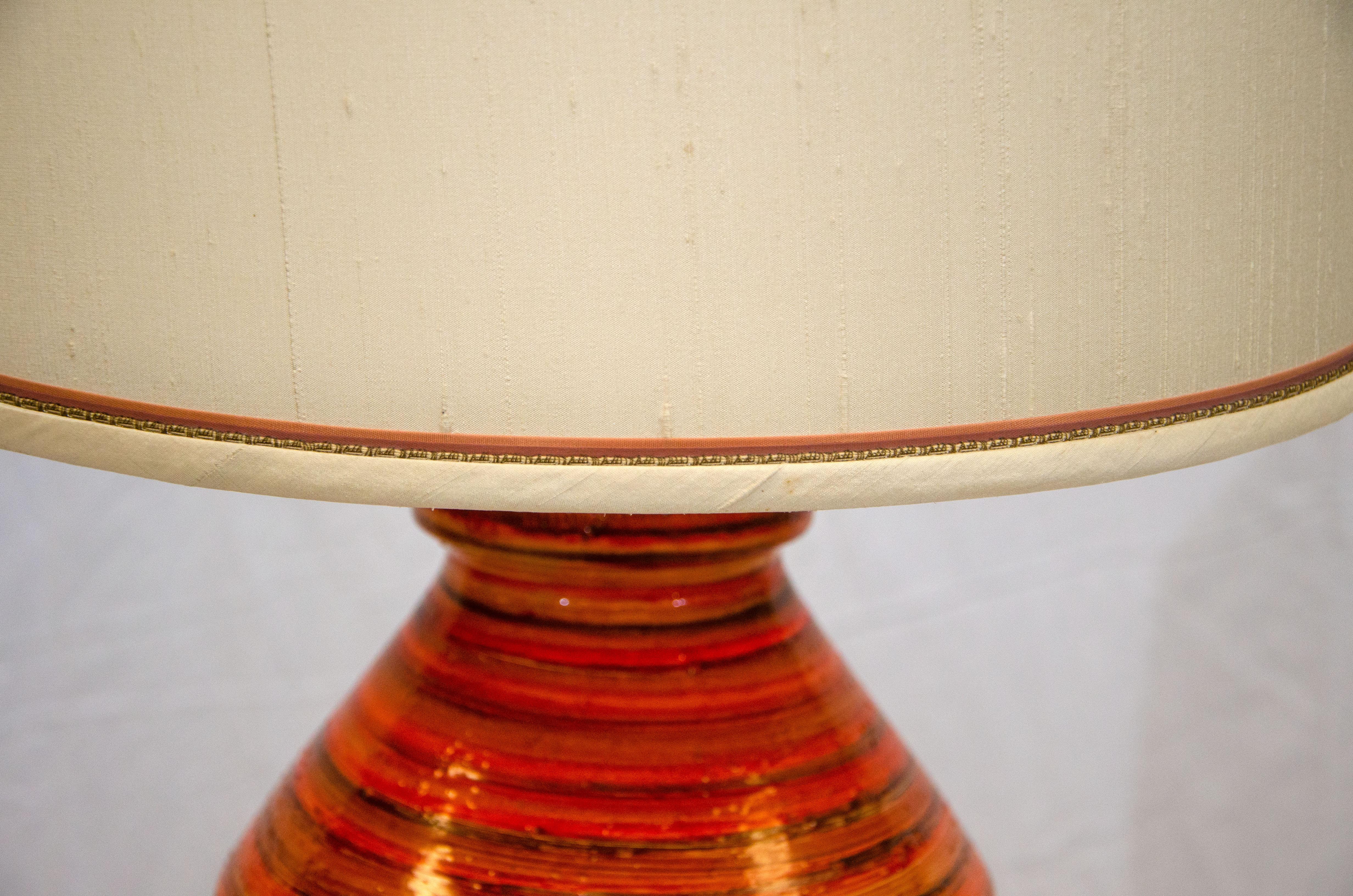 Mid-Century Modern Bitossi 'Attributed' Orange Table Lamp, Original Lampshade For Sale