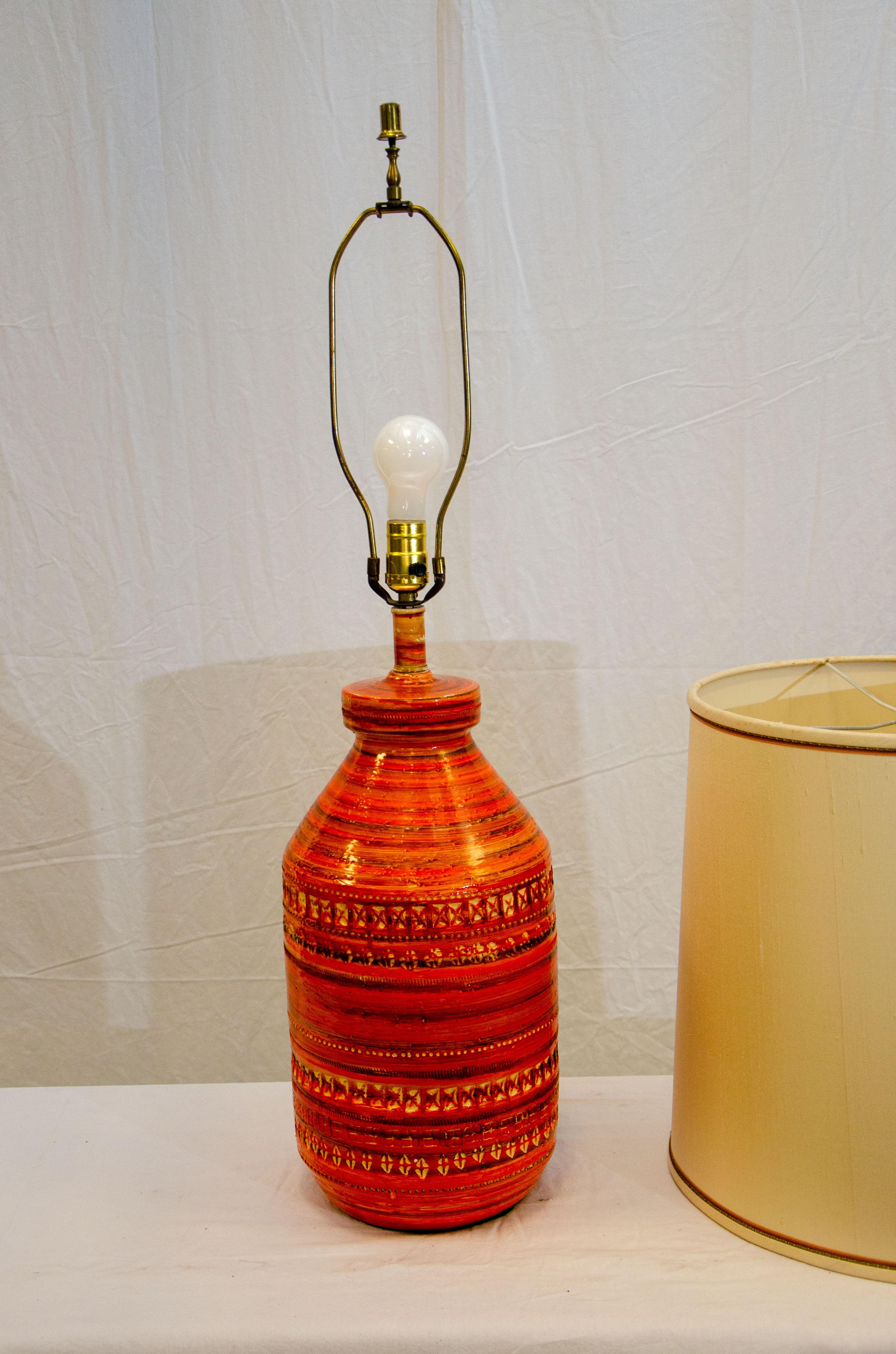 20th Century Bitossi 'Attributed' Orange Table Lamp, Original Lampshade For Sale