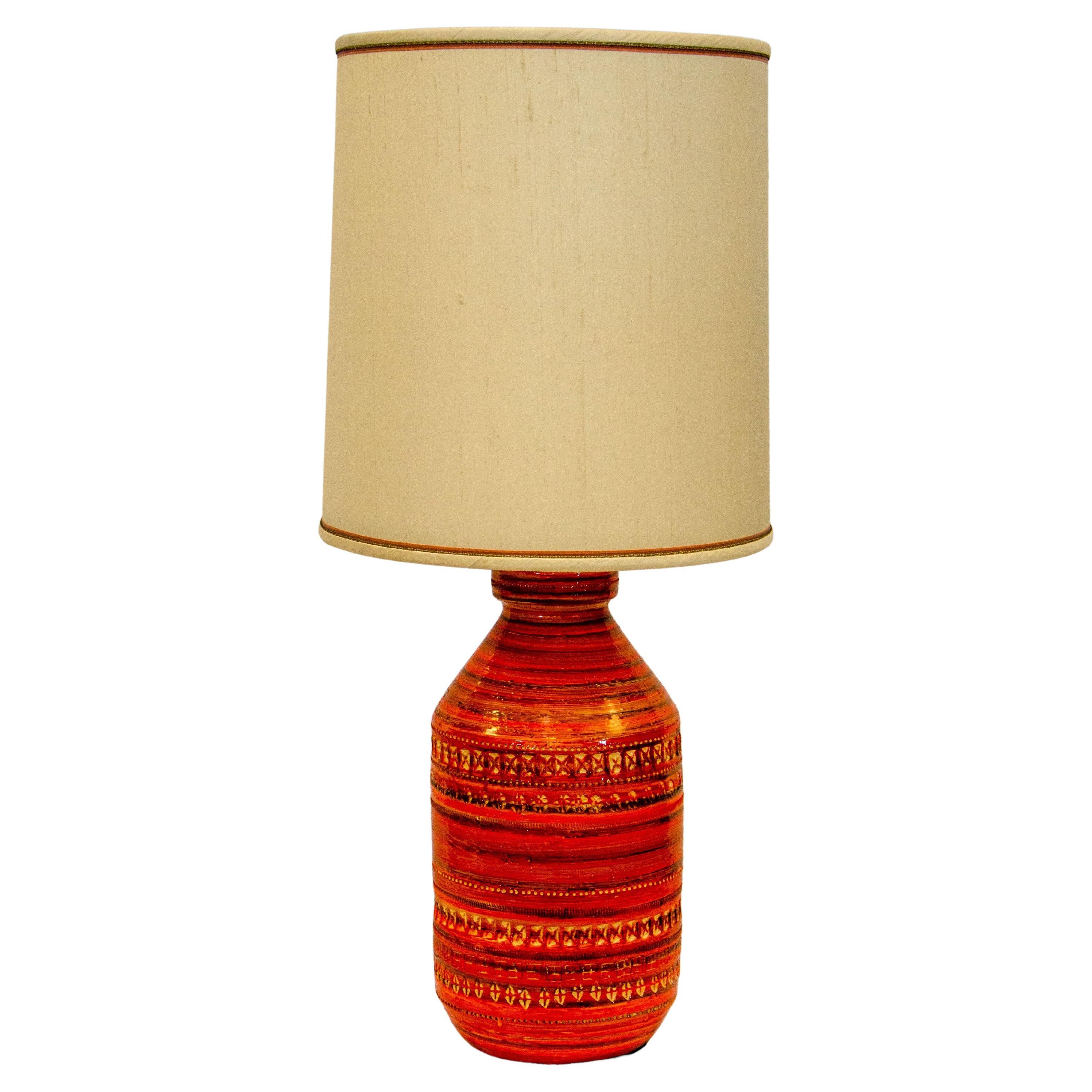 Bitossi 'Attributed' Orange Table Lamp, Original Lampshade For Sale