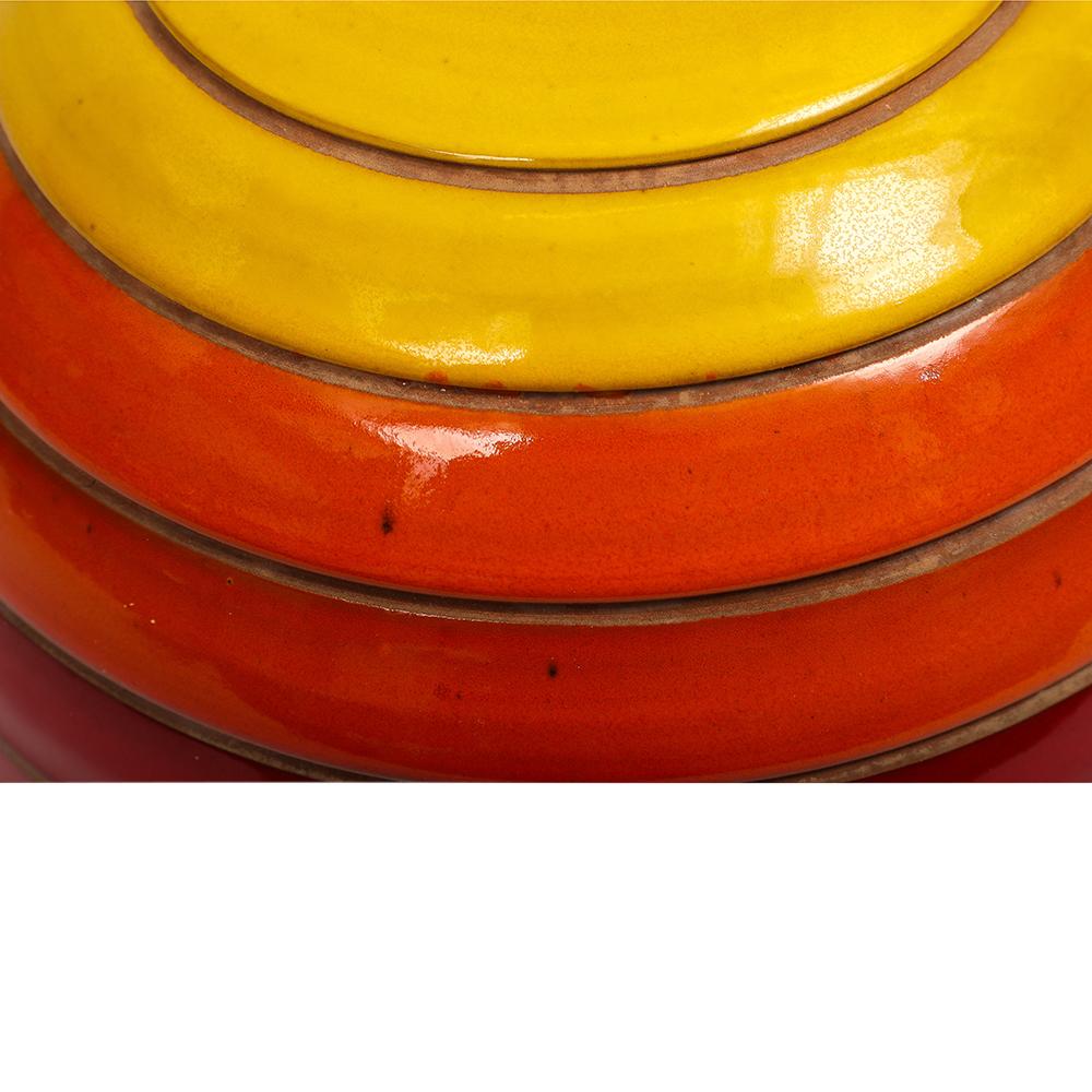 Bitossi Ball Vase, Céramique, Rayures, Jaune, Orange, Rouge, Noir, Signé en vente 3