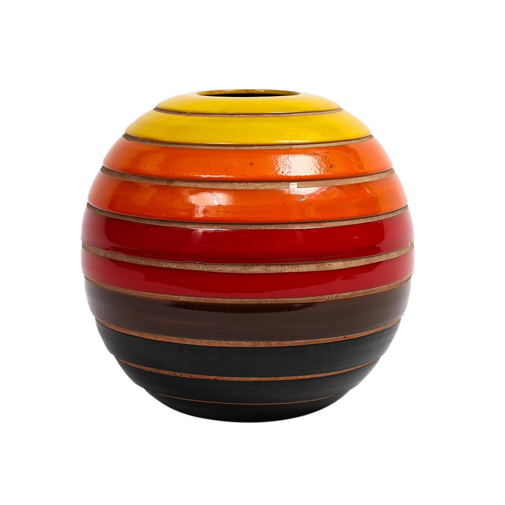 Bitossi Ball Vase, Céramique, Rayures, Jaune, Orange, Rouge, Noir, Signé en vente 6