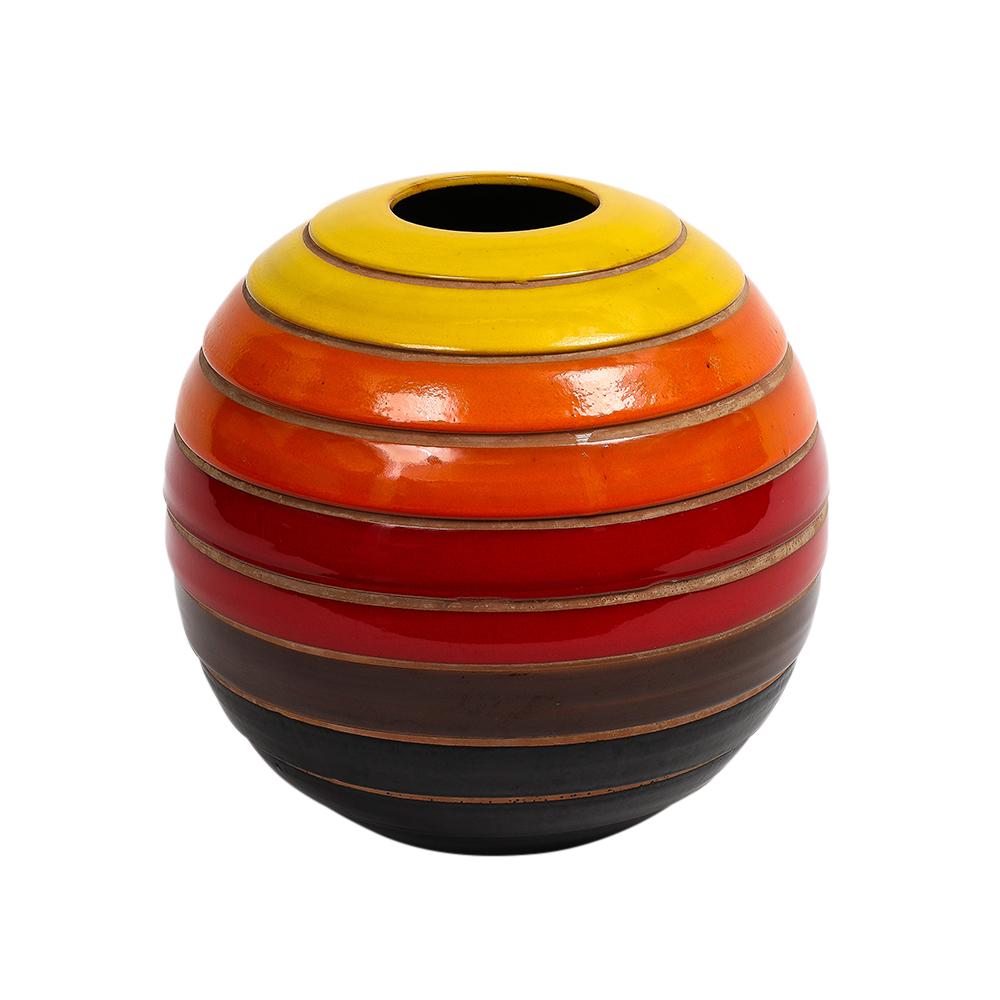 Bitossi Ball Vase, Céramique, Rayures, Jaune, Orange, Rouge, Noir, Signé Bon état - En vente à New York, NY