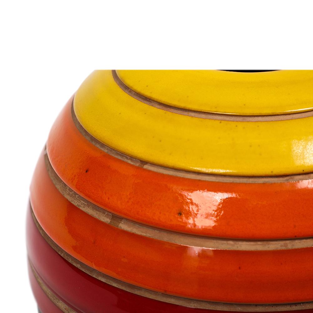 Bitossi Ball Vase, Céramique, Rayures, Jaune, Orange, Rouge, Noir, Signé en vente 1